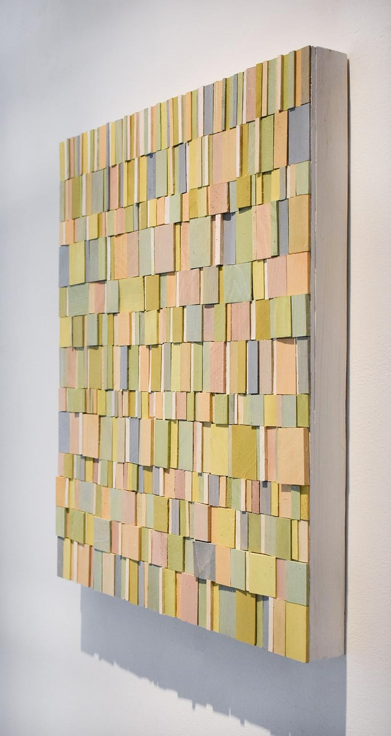 Pianissimo (Abstract Wood Wall Sculpture in Pastel Shades of Pink, Blue, Green) For Sale 4