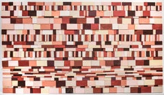 Piquant: Abstrakte geometrische 3D-Holz-Wandskulptur in Rot, Rosa, Pfirsich, Maroon