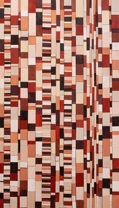 Piquante (Contemporary Vertical Wooden Wall Sculpture in Red and Burgundy)