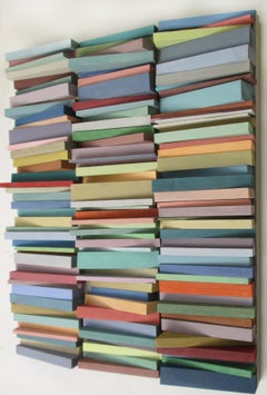 Stacked (Vertical Multi Colored Three Dimensional Wood Wall Sculpture)