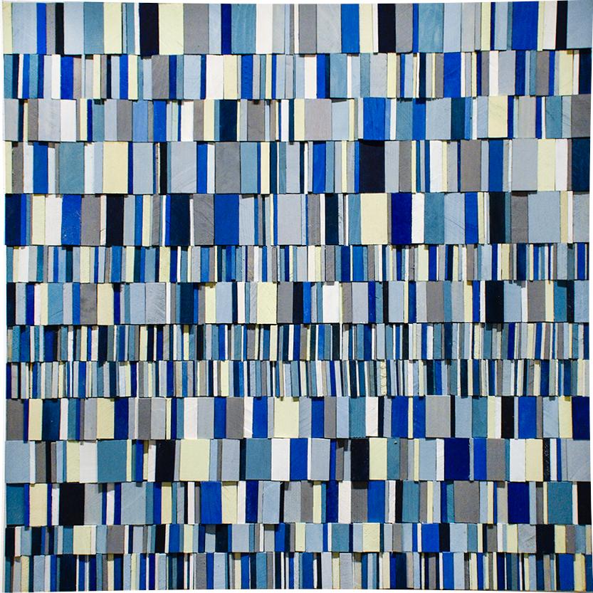 Stephen Walling Abstract Sculpture - Syncopated Blues (Abstract Geometric Wall Sculpture in Blue, Black, White)