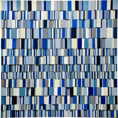 Syncopated Blues (Abstract Geometric Wall Sculpture in Blue, Black, White)