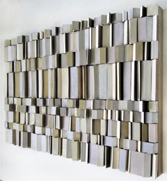 Turnabout: Scultura geometrica astratta da parete in legno 3D in verde, grigio e beige