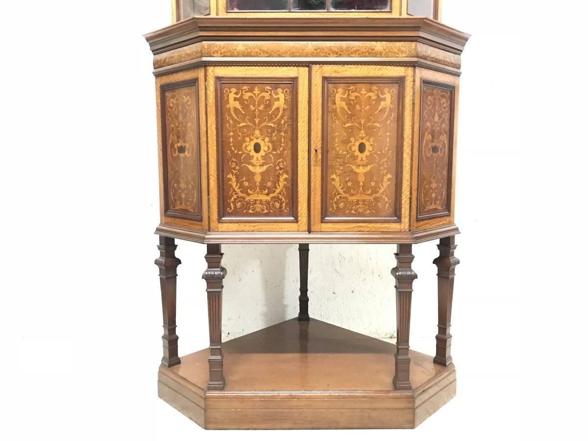 Hand-Crafted Stephen Webb for Collinson & Lock, a Renaissance Revival Inlaid Corner Cabinet For Sale