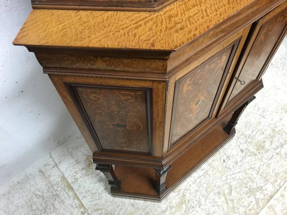 Satinwood Stephen Webb for Collinson & Lock, a Renaissance Revival Inlaid Corner Cabinet For Sale