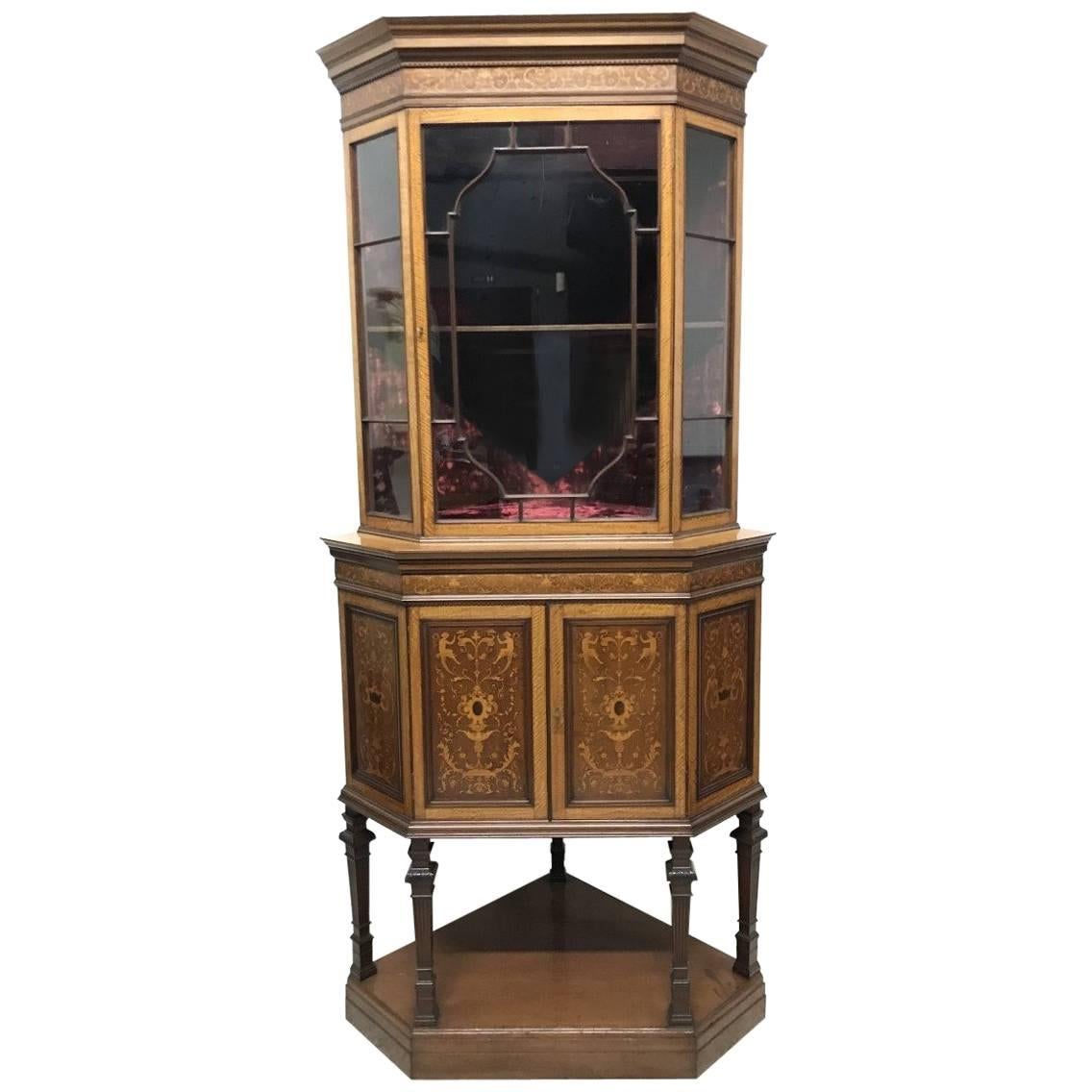 Stephen Webb for Collinson & Lock, a Renaissance Revival Inlaid Corner Cabinet For Sale
