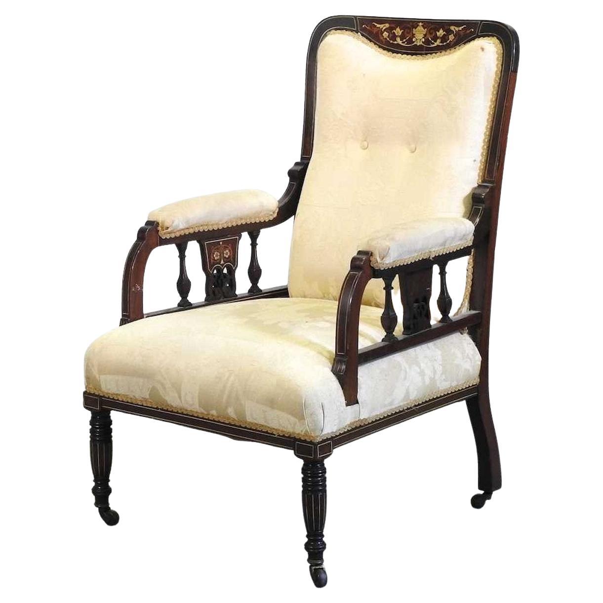 Stephen Webb for Collinson & Lock Attr. Late Victorian Inlaid Mahogany Armchair For Sale