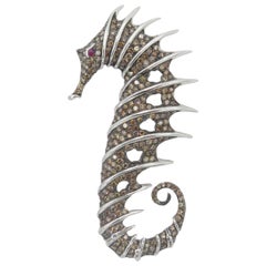 Stephen Webser 18 Karat White Gold Diamond Fighting Seahorse Pendant