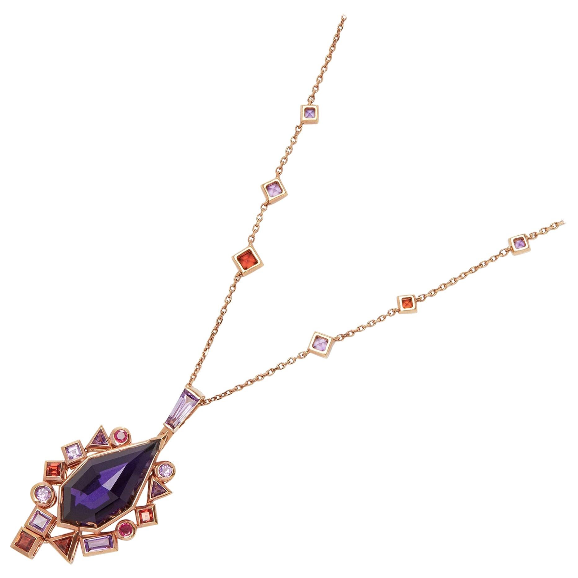 Stephen Webster 18 Karat Rose Gold Crystal Haze Gold Struck Amethyst Pendant For Sale