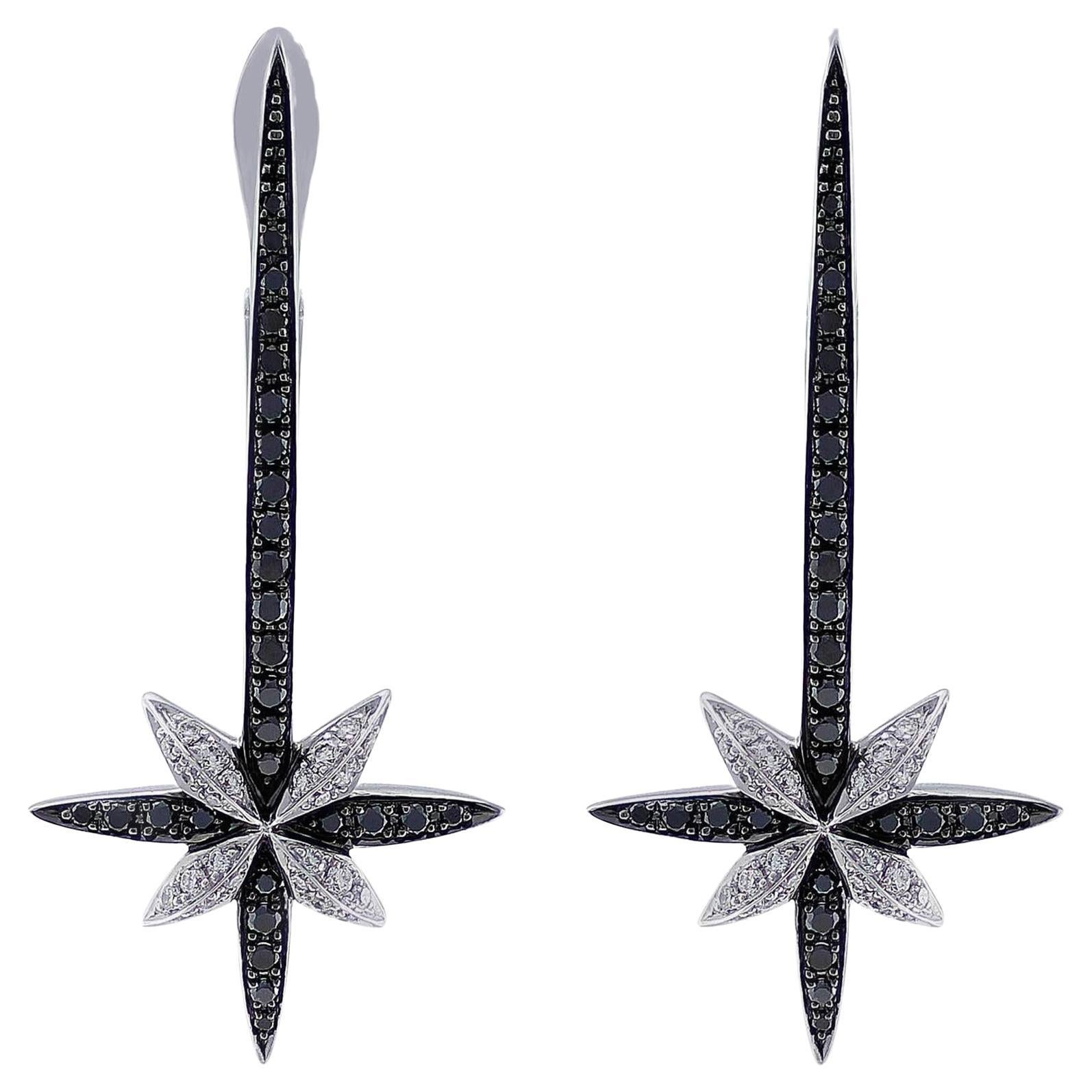 Stephen Webster 18 Karat White Gold Black Diamond Cross Earrings For Sale