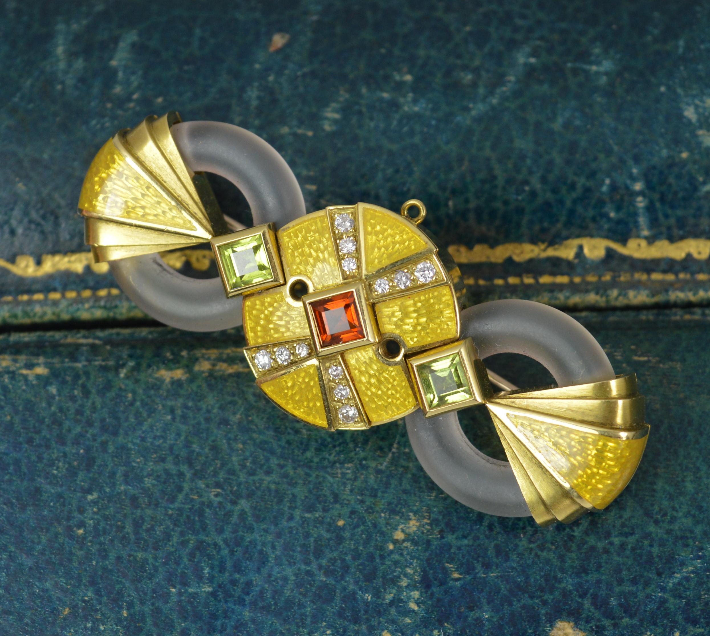 Stephen Webster 18ct Gold Garnet Peridot Diamond Enamel Art Deco Brooch 5