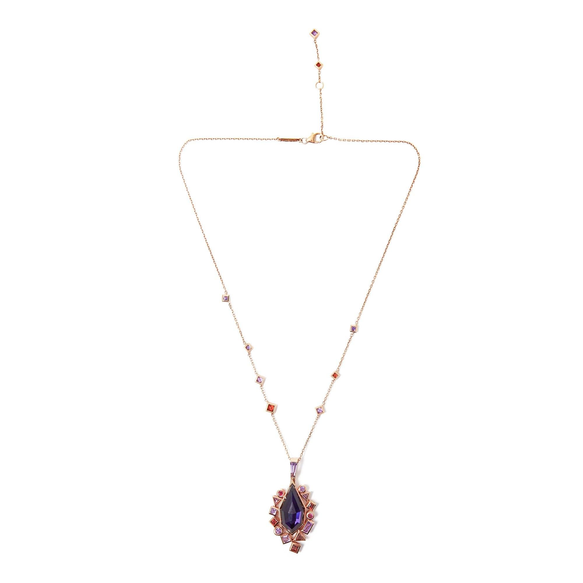 Mixed Cut Stephen Webster 18 Karat Rose Gold Crystal Haze Gold Struck Amethyst Pendant For Sale