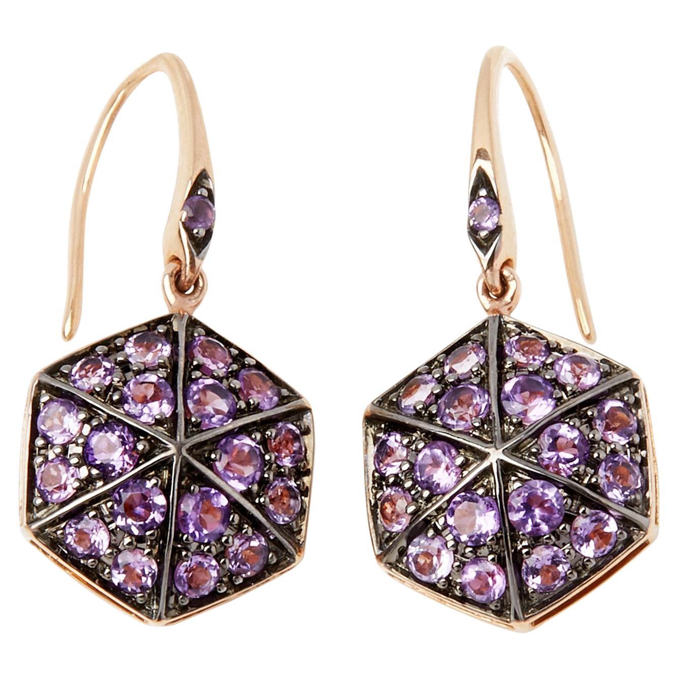 Stephen Webster 18 Karat Rose Gold Full Pave Amethyst Deco Earrings For Sale