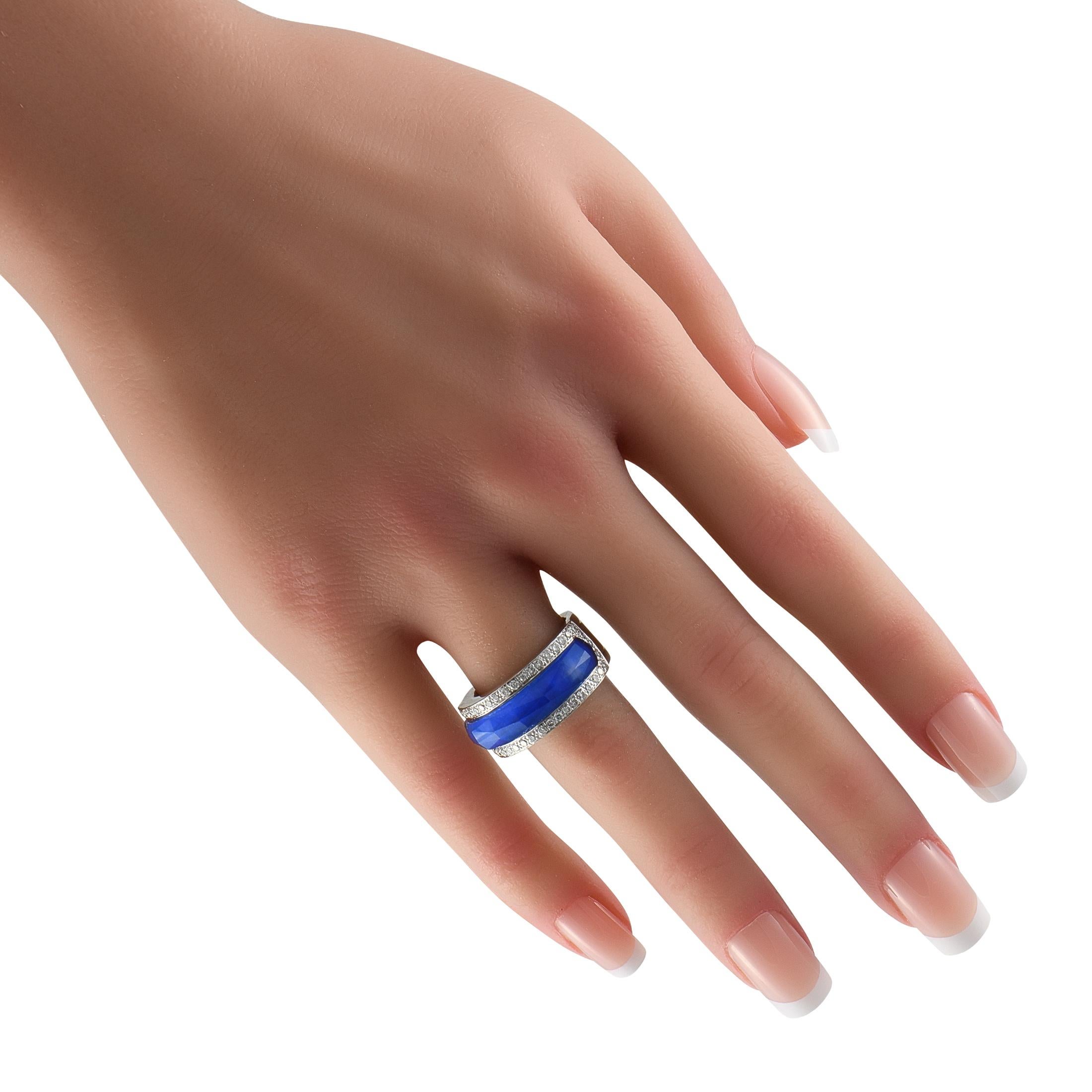 Round Cut Stephen Webster 18K White Gold 0.30ct Diamond and Crystal Haze Lapis Ring For Sale