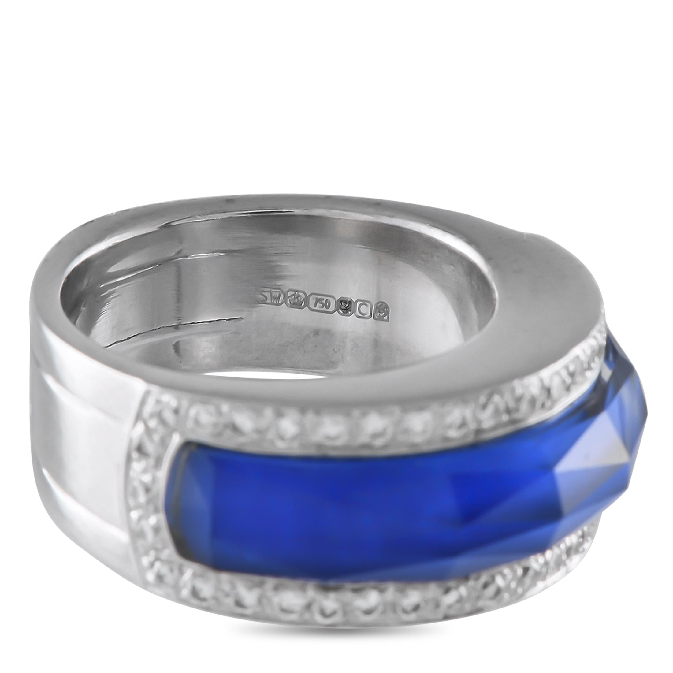 Stephen Webster 18K White Gold 0.30ct Diamond and Crystal Haze Lapis Ring In Excellent Condition For Sale In Southampton, PA