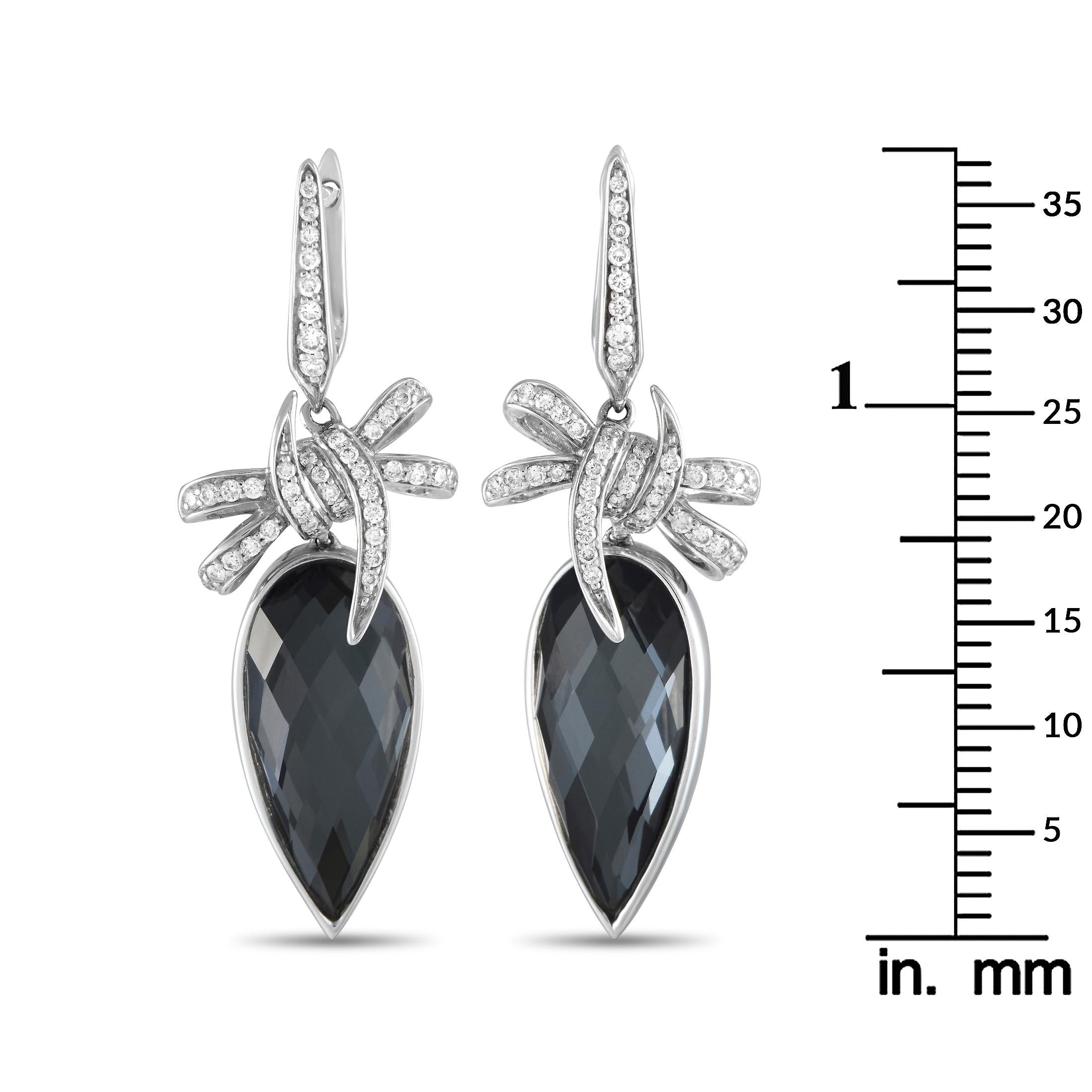 Stephen Webster 18K White Gold 0.44ct Diamond and Black Quartz Crystal Earrings In Excellent Condition In Southampton, PA