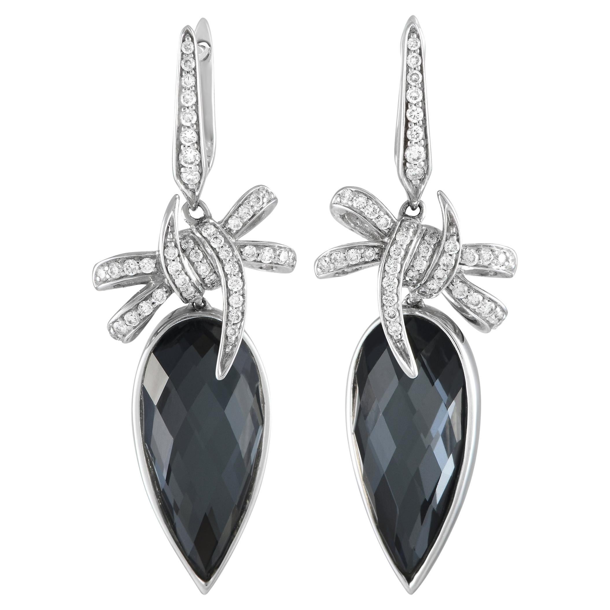 Stephen Webster 18K White Gold 0.44ct Diamond and Black Quartz Crystal Earrings