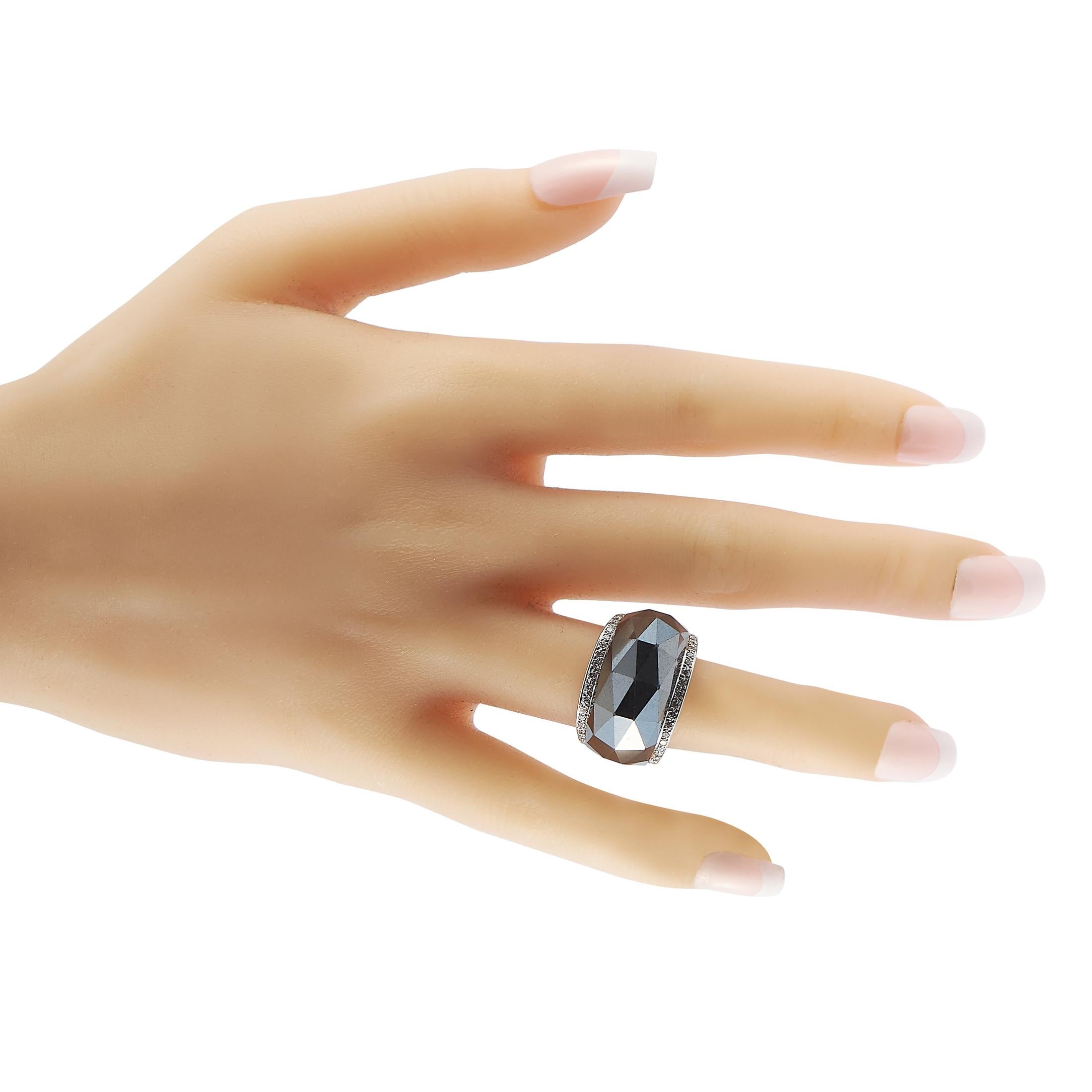 Round Cut Stephen Webster 18K White Gold 0.55ct Diamond and Hematite Ring For Sale