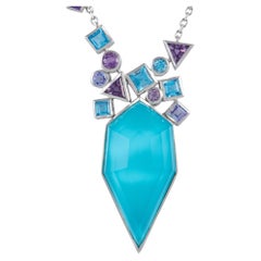Stephen Webster 18K White Gold Amethyst Tanzanite & Turquoise Geometric Necklace