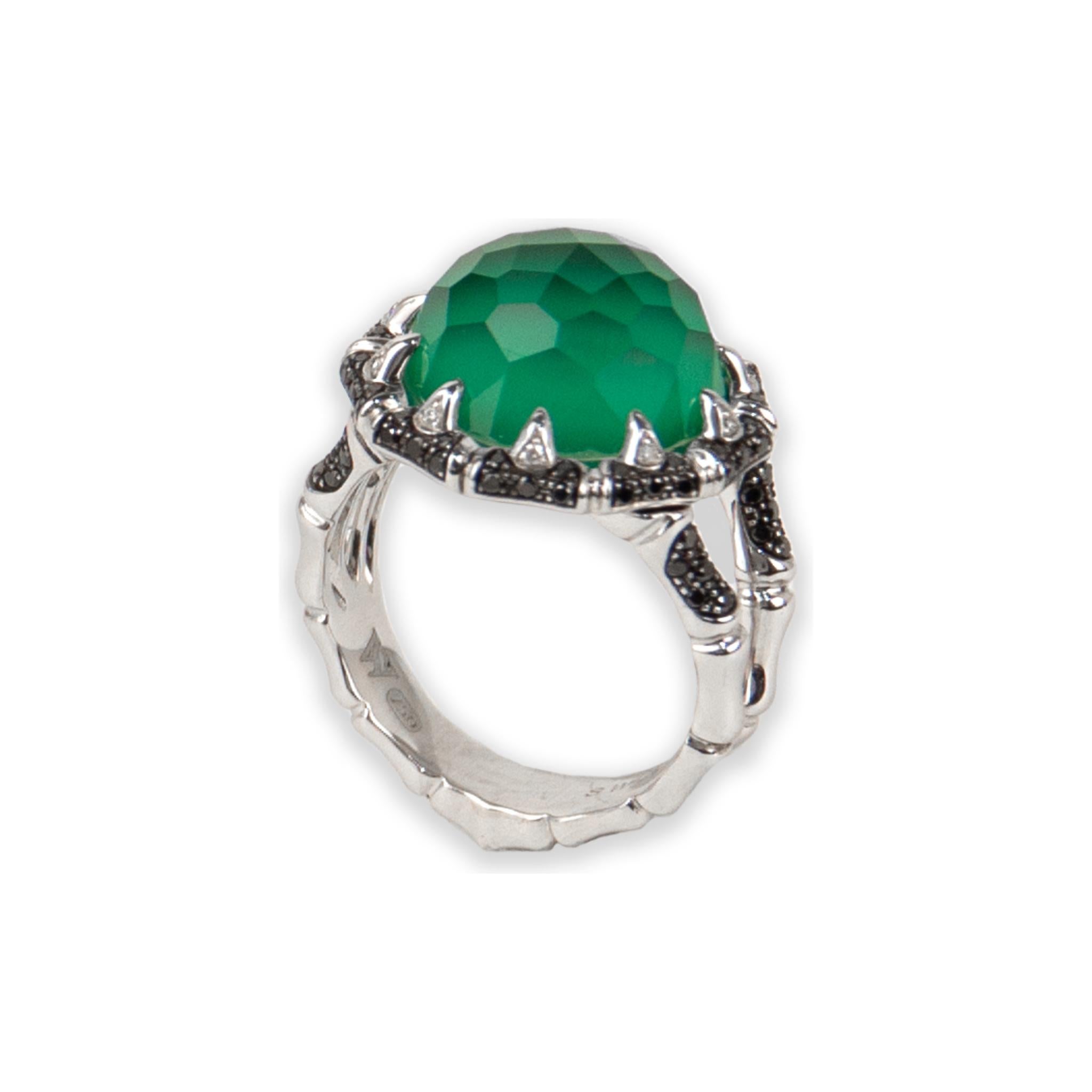 Modern Stephen Webster 18k White Gold Diamond & Green Agate Ring For Sale