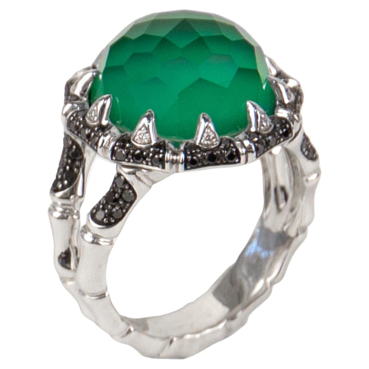 Stephen Webster 18k White Gold Diamond & Green Agate Ring For Sale