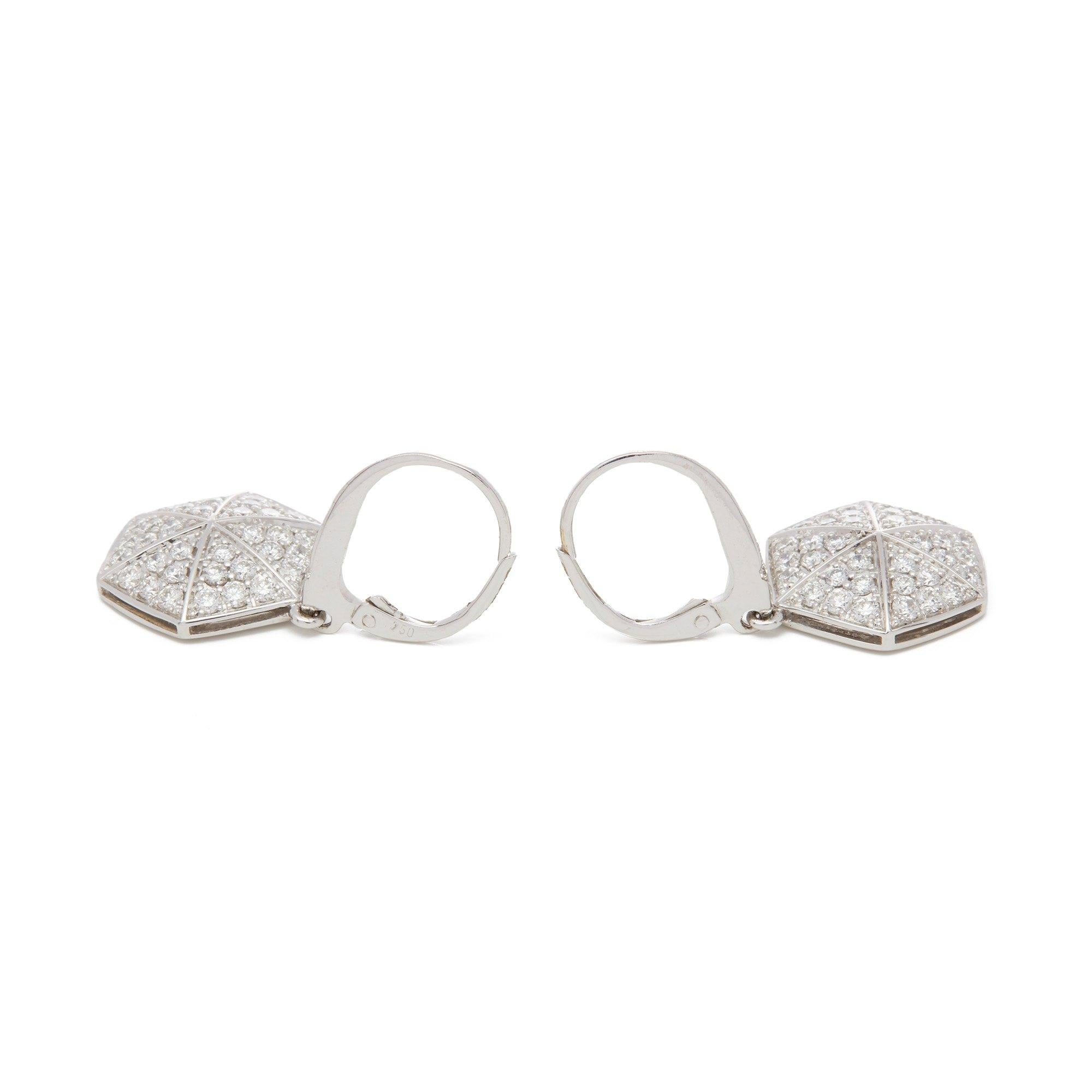 Round Cut Stephen Webster 18 Karat White Gold Full Pave Diamond Deco Earrings