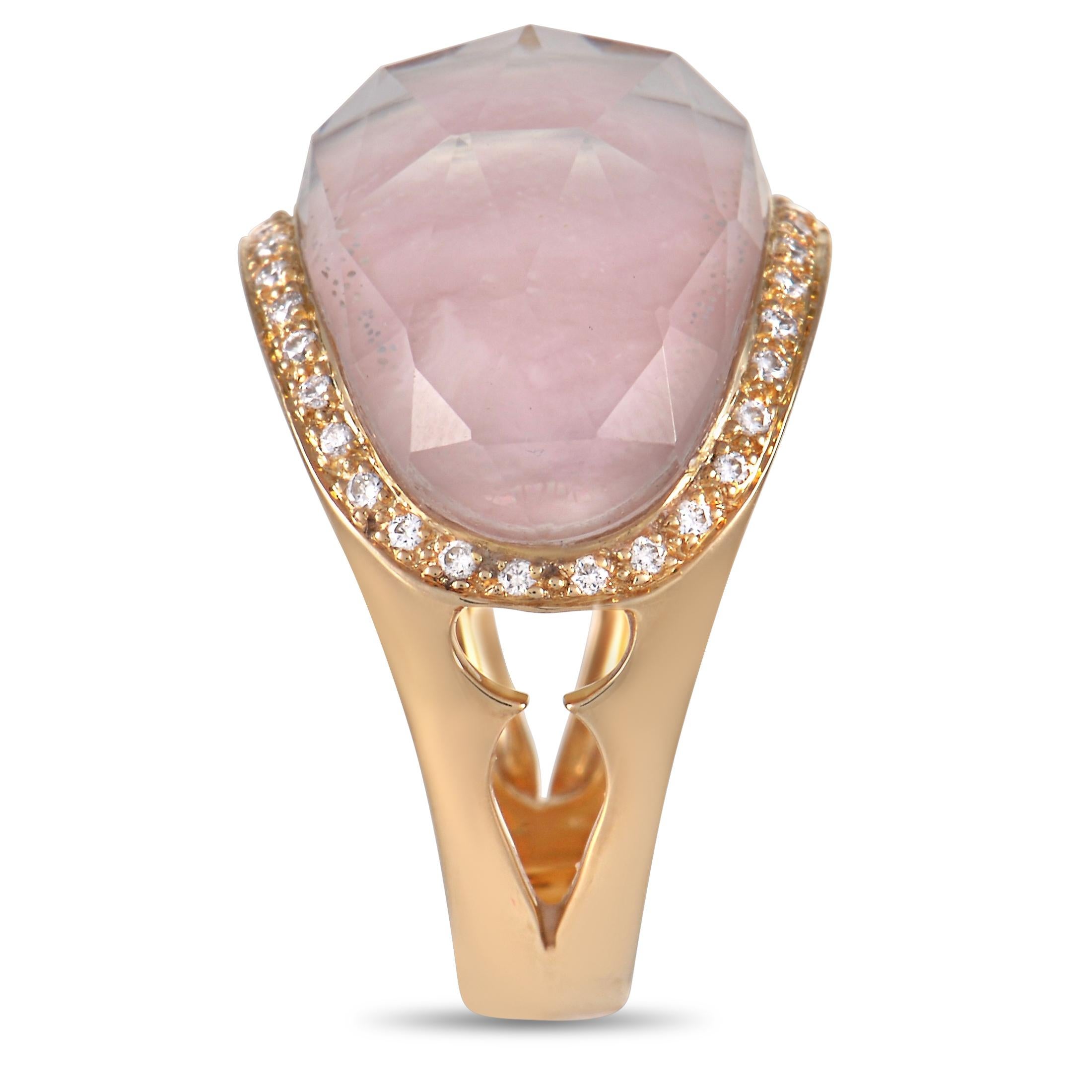 Round Cut Stephen Webster 18K Yellow Gold 0.50 Ct Diamond and Crystal Haze Kunzite Ring