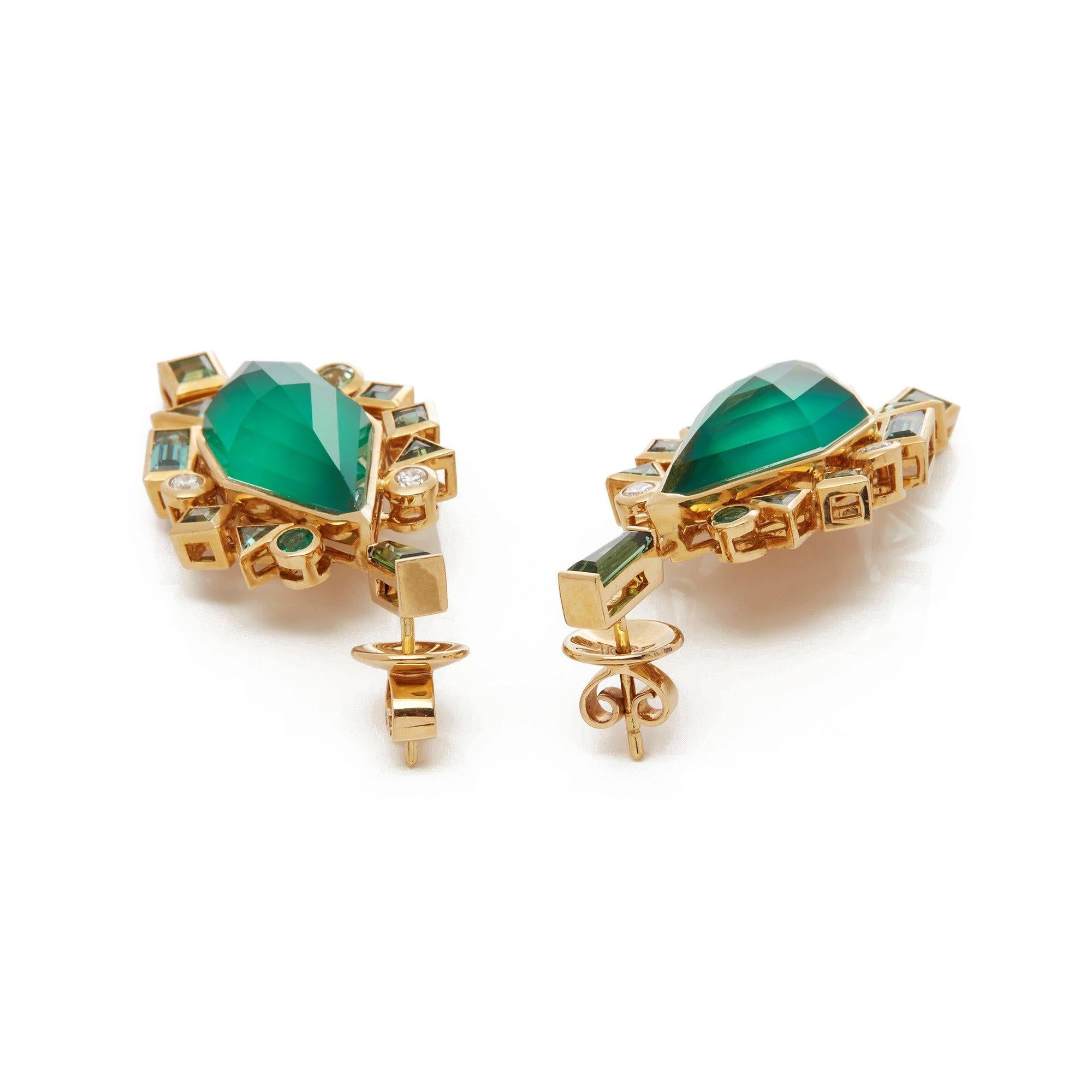 Contemporain Boucles d'oreilles en or 18 carats avec agate verte frappée d'or et de cristal de Haze de Stephen Webster en vente
