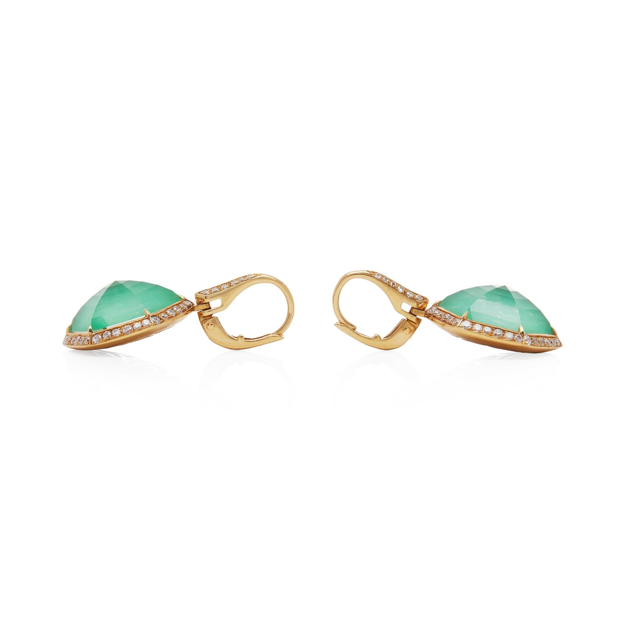 Contemporary Stephen Webster 18k Yellow Gold Green Agate and Diamond Deco Haze Drop Earrings