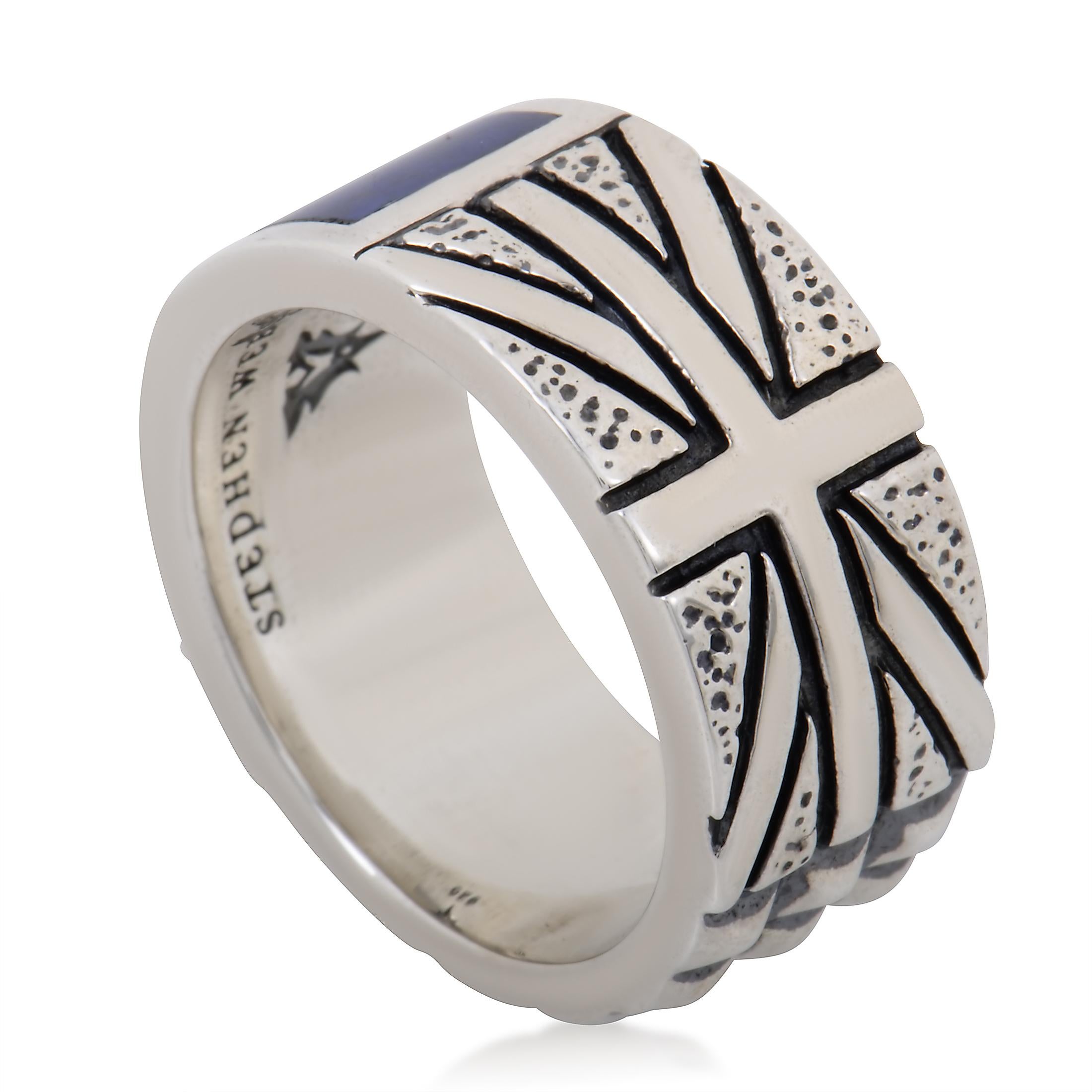 Featuring remarkably polished and smooth silver with gorgeously intricate oxidized details that constitute the absolutely compelling Union Jack motif, this exceptionally charming band ring is from Stephen Webster's spectacular 'Alchemy in the UK'