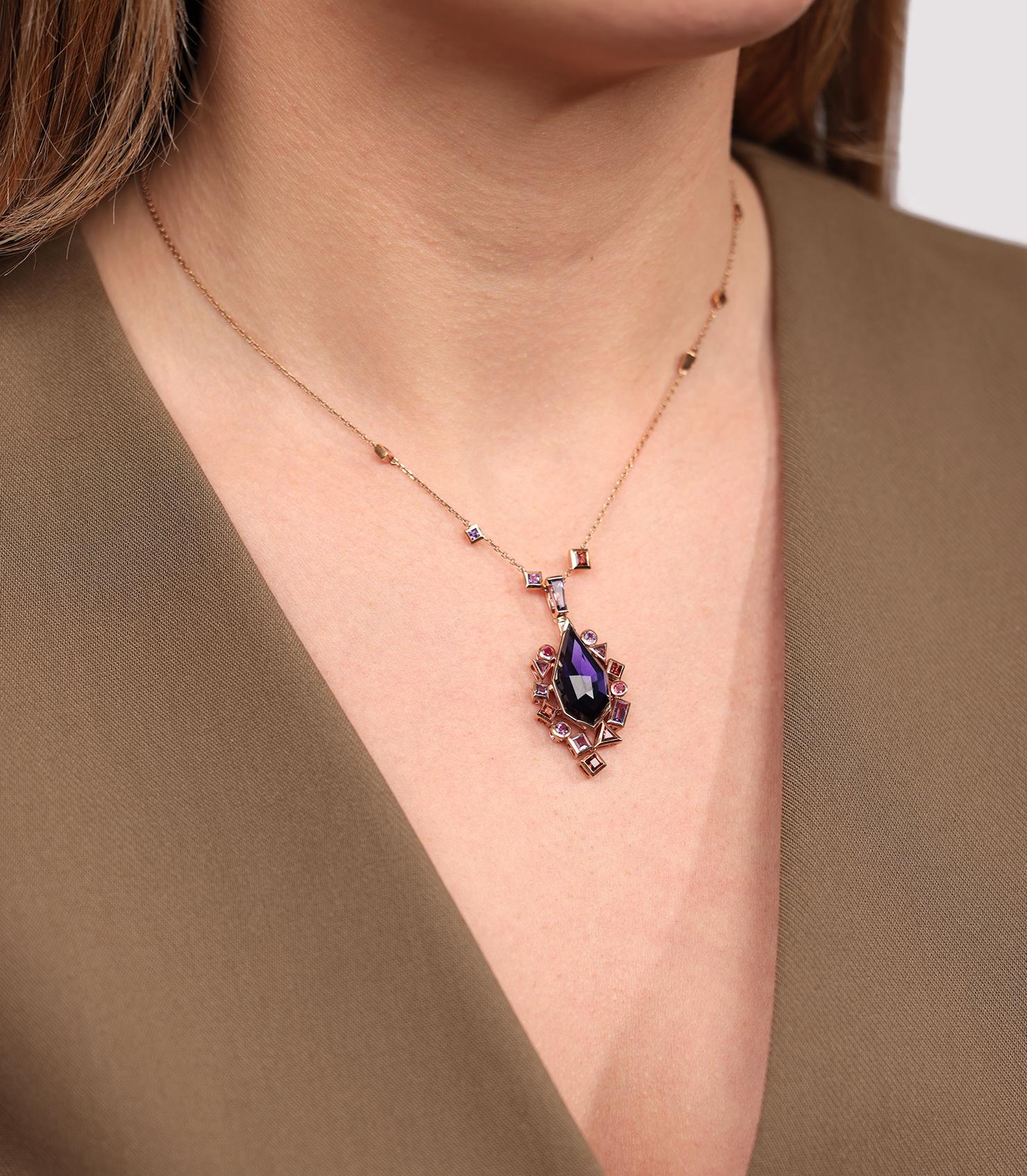 Mixed Cut Stephen Webster Amethyst Crystal Haze Gold Struck 18ct Rose Gold Pendant For Sale