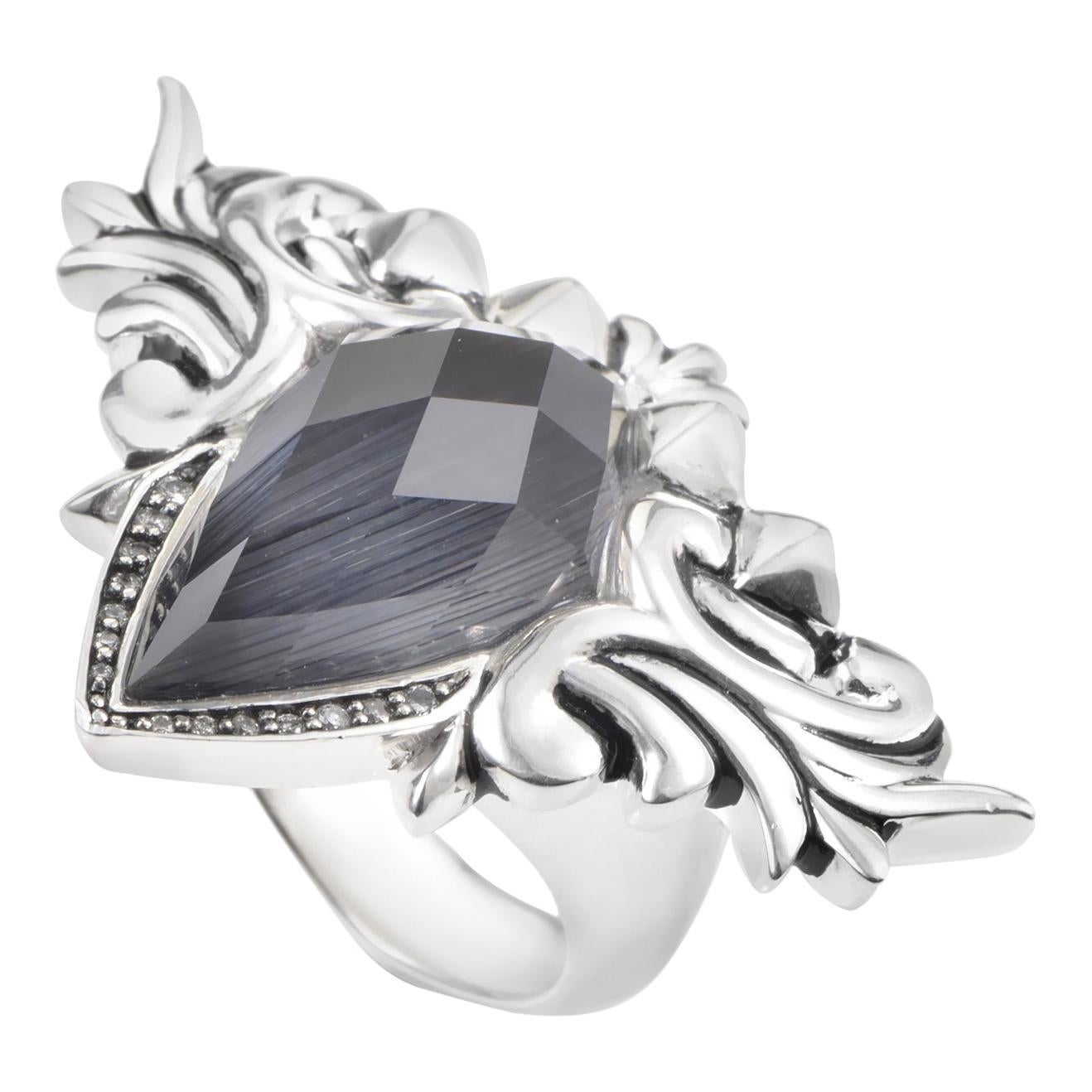 Stephen Webster Baroque Superstud Silver Cat's Eye and Quartz Diamond Ring