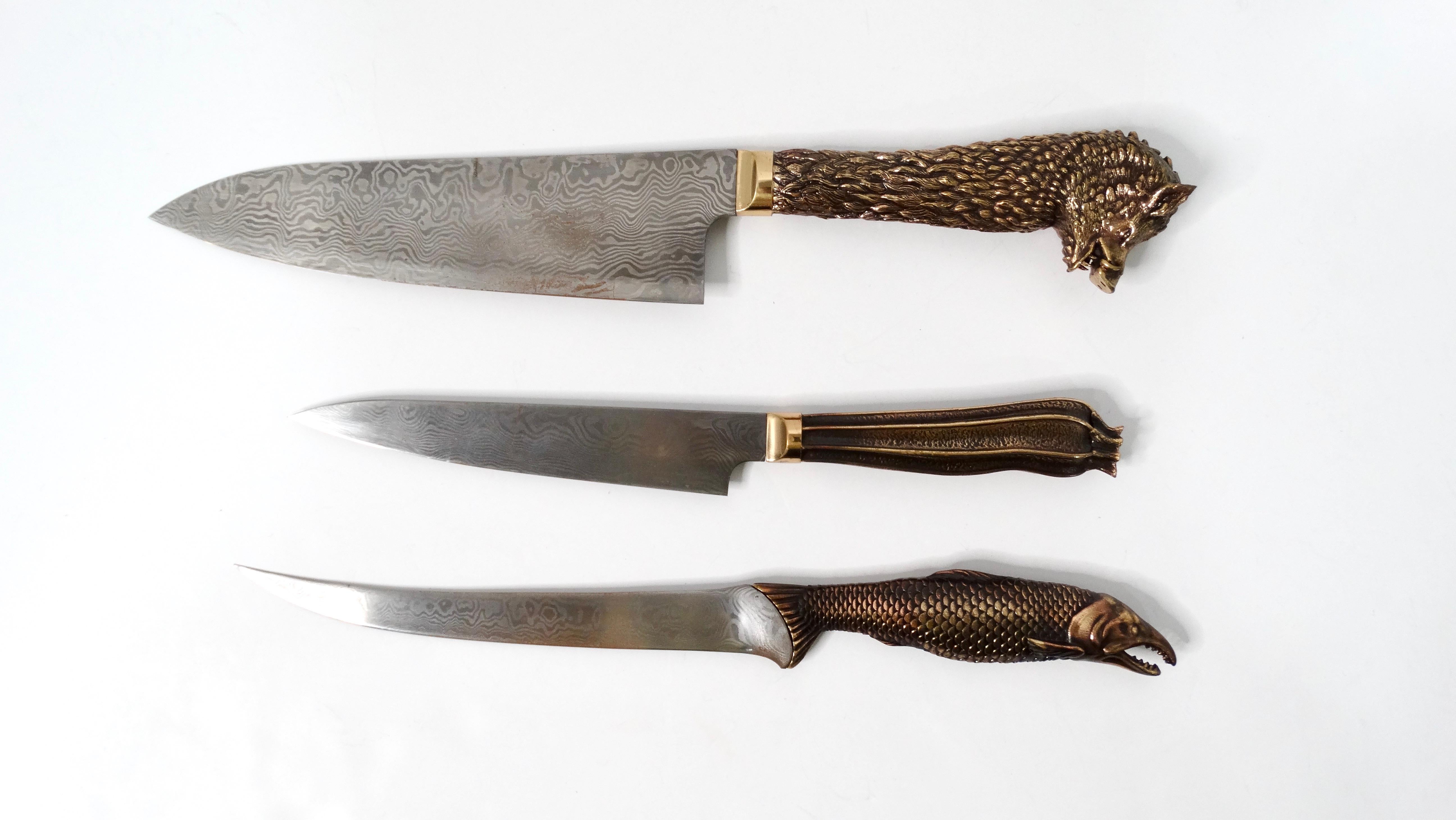Coltelli da chef We the Beast di Stephen Webster con manici in bronzo e lame in acciaio di Damasco in vendita 1