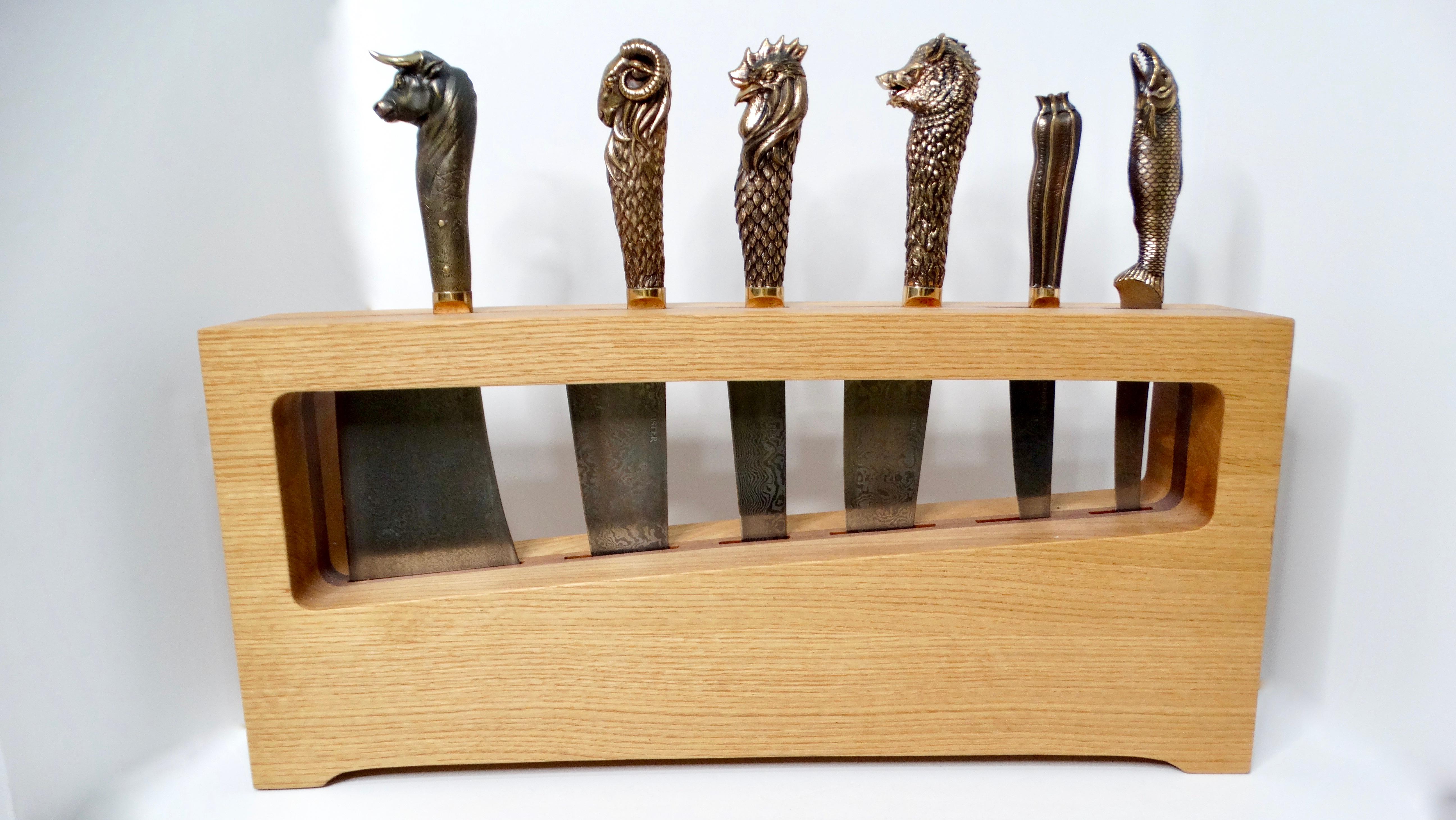 Coltelli da chef We the Beast di Stephen Webster con manici in bronzo e lame in acciaio di Damasco in vendita 3