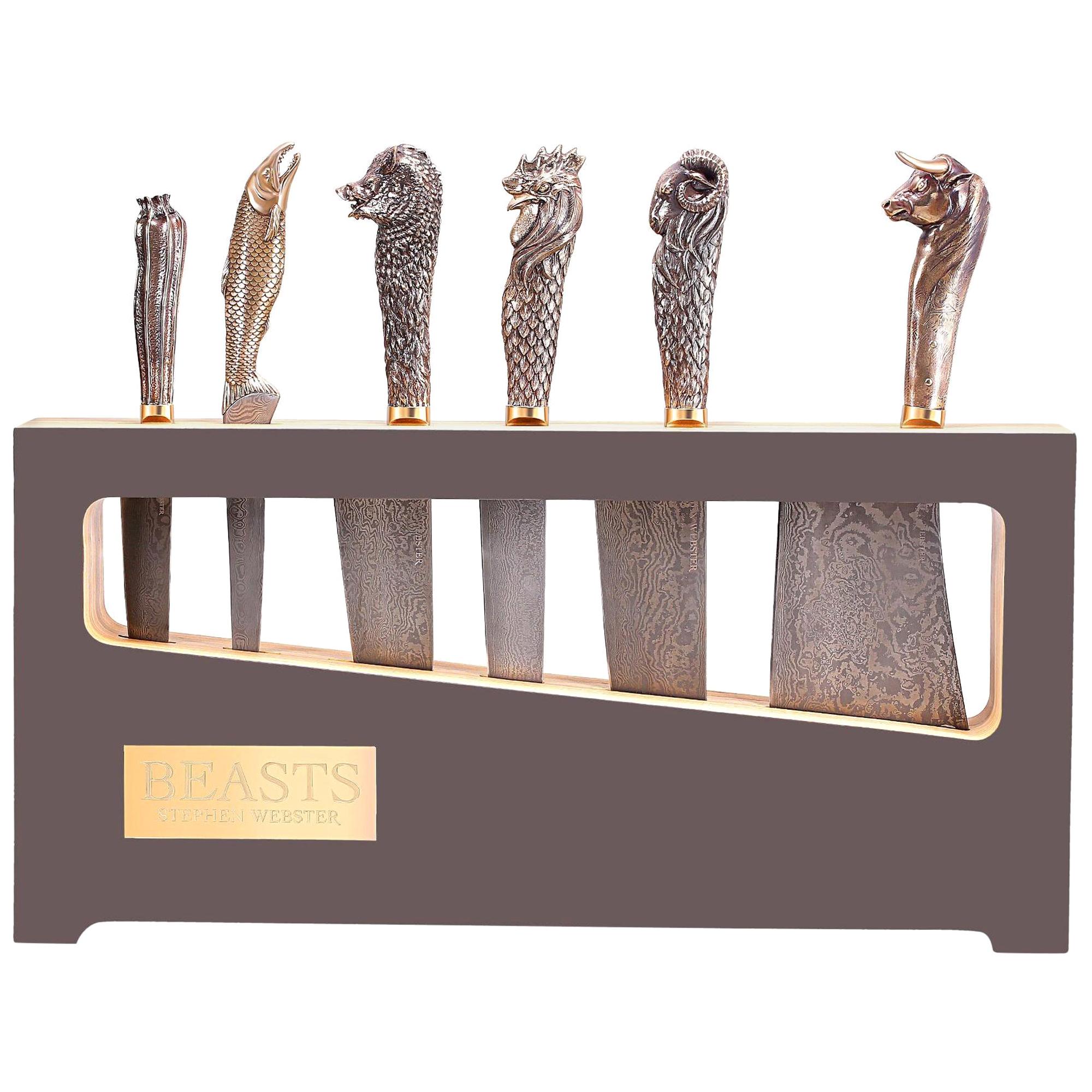 Stephen Webster Beasts Chef's Knives with Steel Blades and Bronze Handles For Sale