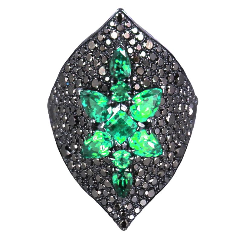 Mixed Cut Stephen Webster Belle Époque Emerald and Diamond Armadillo 18ct White Gold Ring