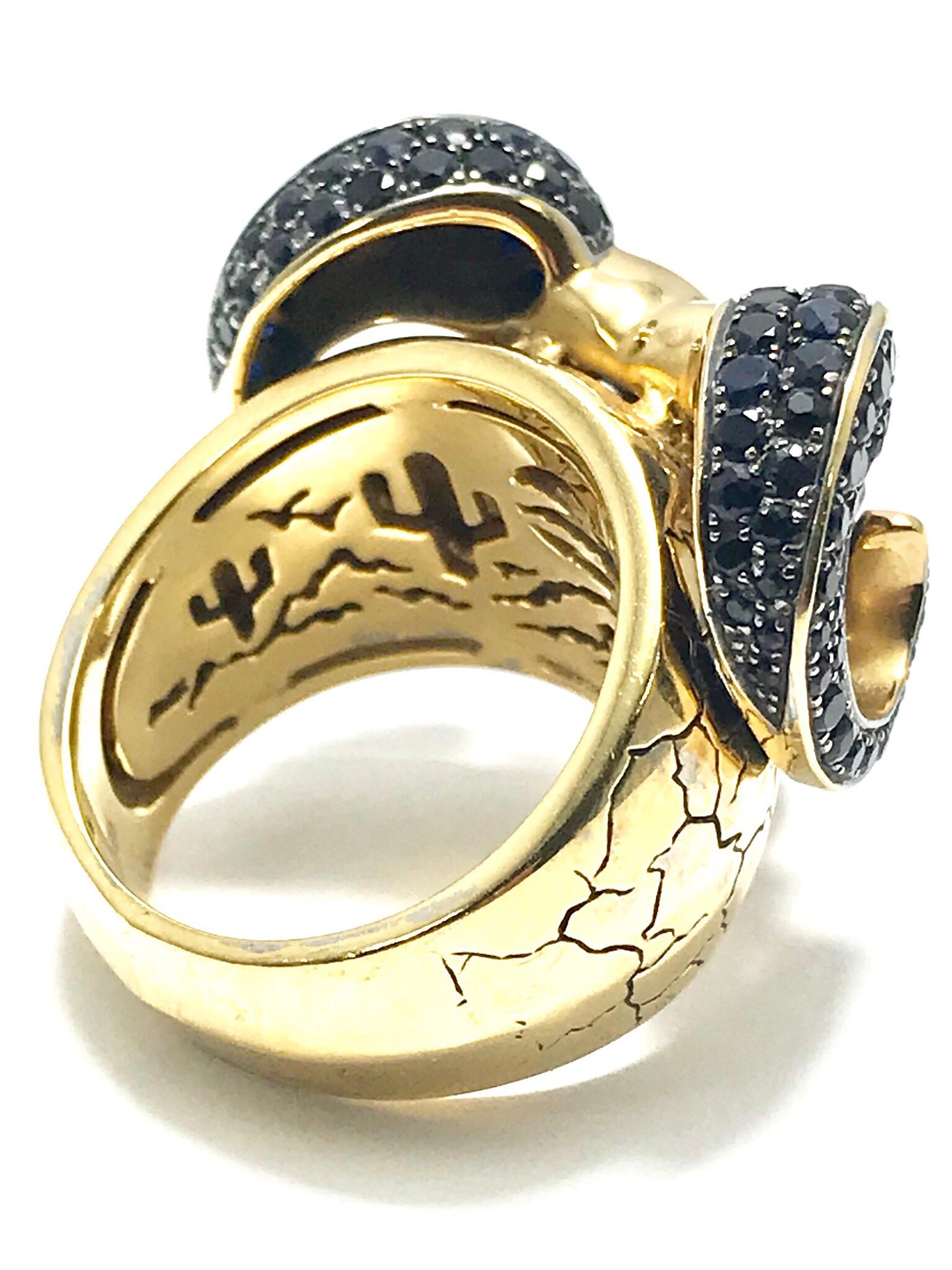 Modern Stephen Webster Black Sapphire Ram 18 Karat Yellow Gold Ram Skull Ring