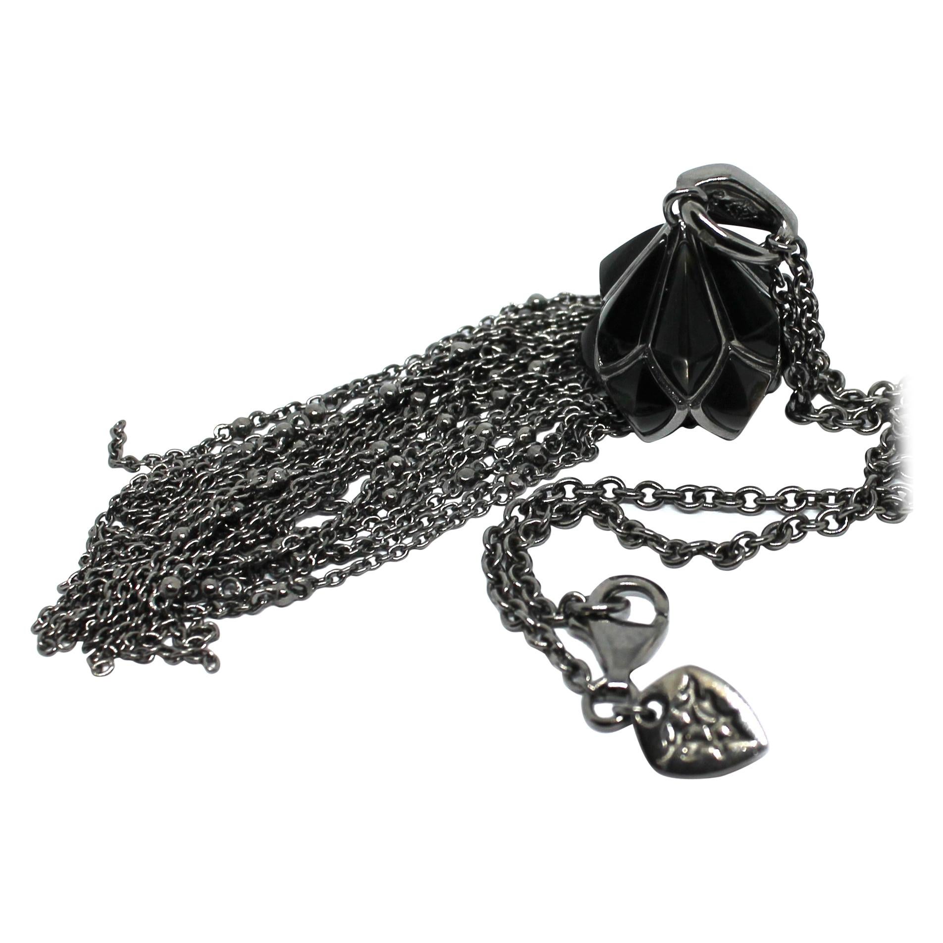 Stephen Webster Blackened Silver Tassel Pendant and Chain For Sale