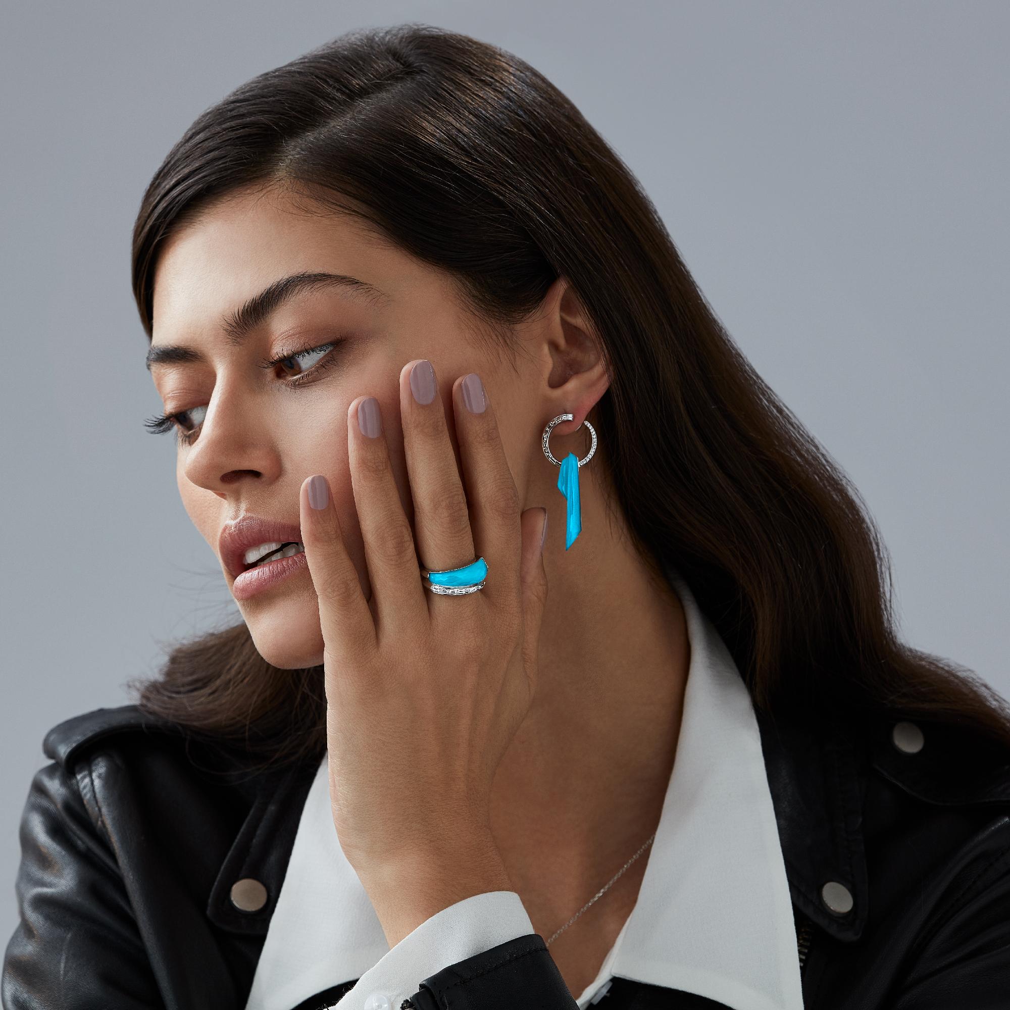 Contemporary Stephen Webster CH₂ Turquoise Crystal Haze and Diamonds Shard Hoop Earrings