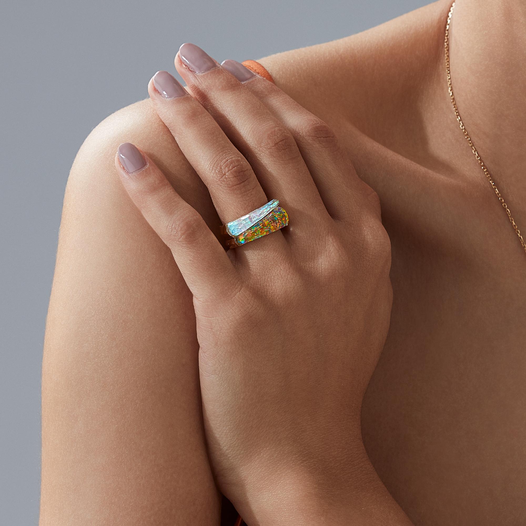 Stephen Webster CH₂ Fire Opalescent Crystal Haze and Gold Shard Stack Ring 3