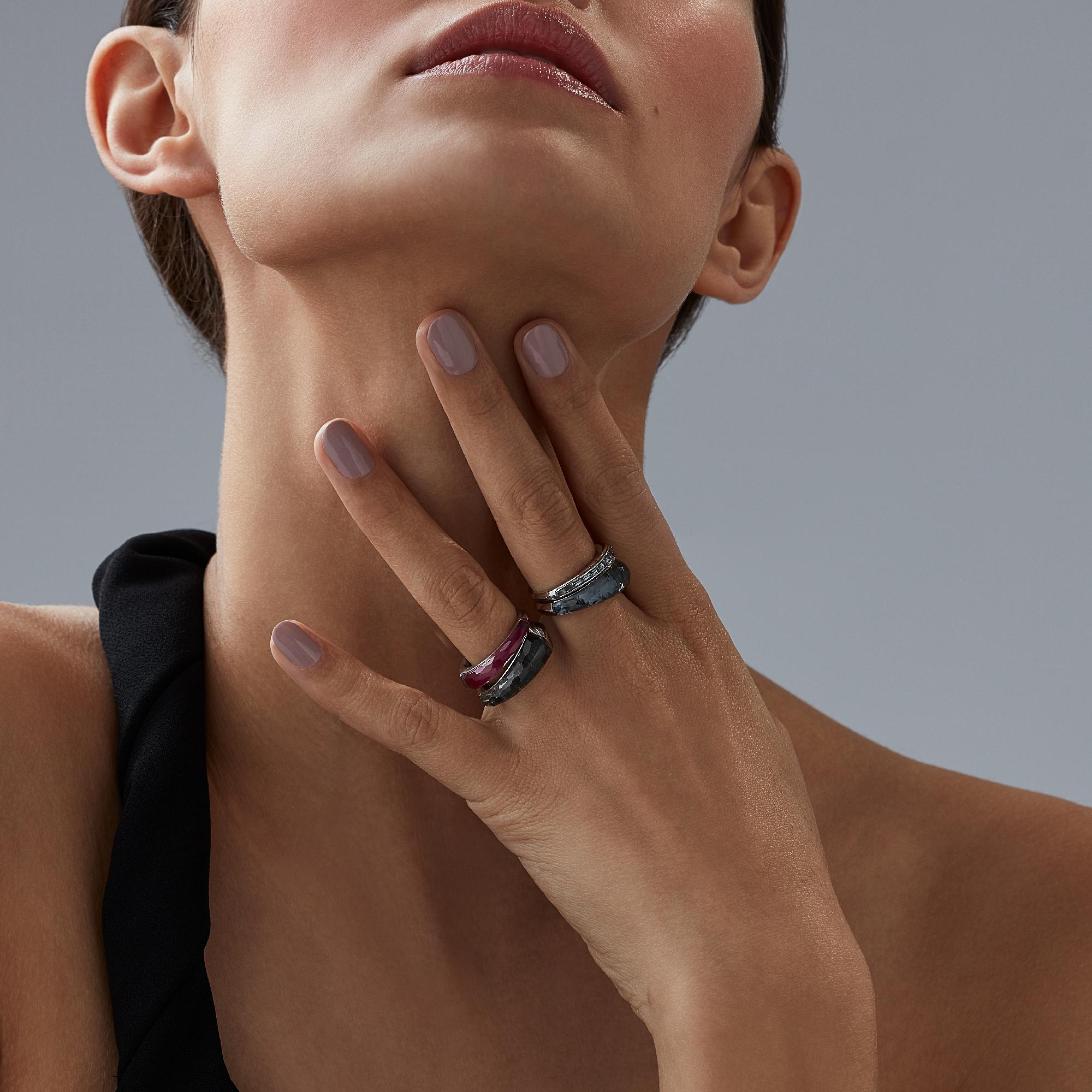 Stephen Webster CH₂ Hematite Crystal Haze and White Gold Shard Stack Ring 2