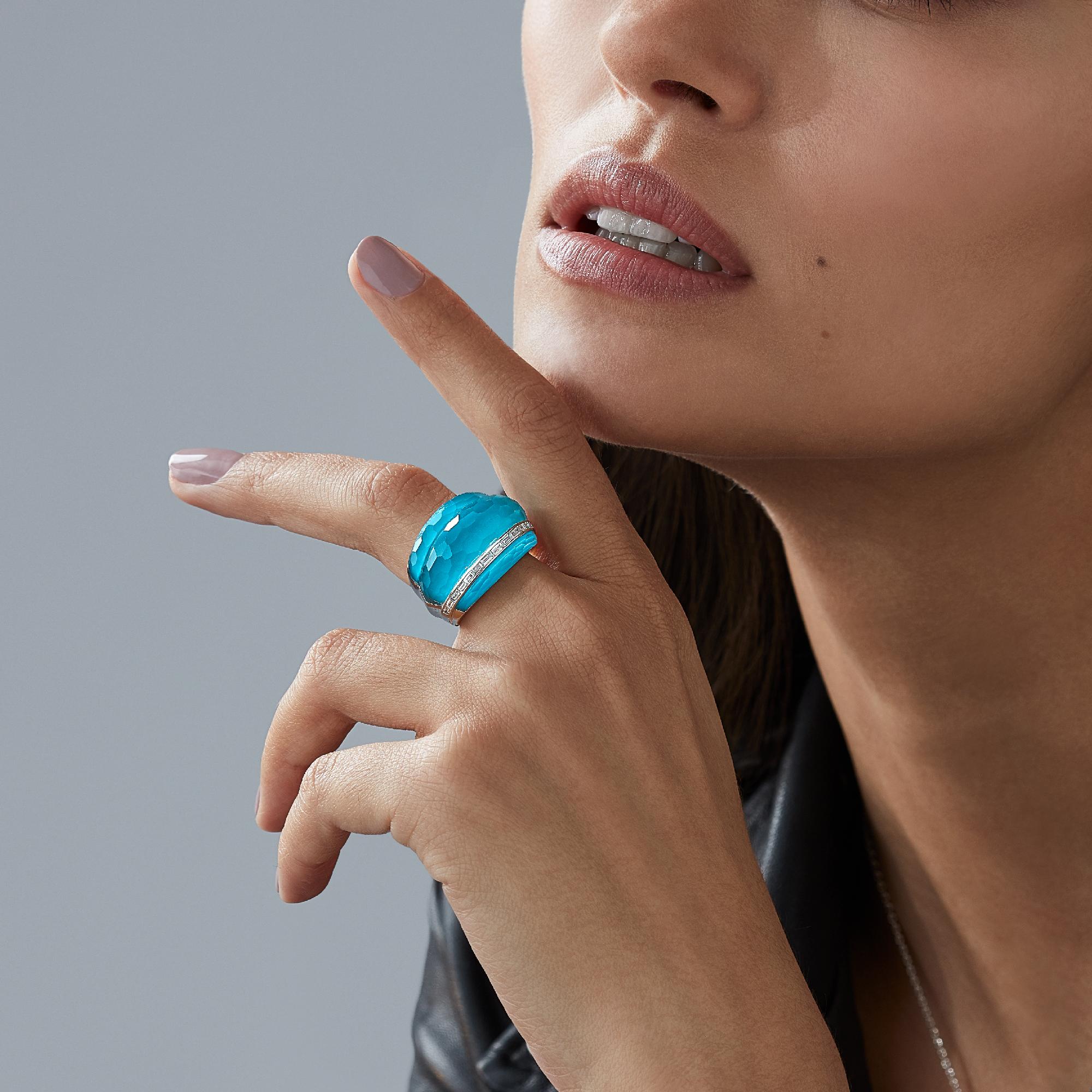 Stephen Webster CH₂ Turquoise Crystal Haze and White Diamonds Cocktail Ring 2