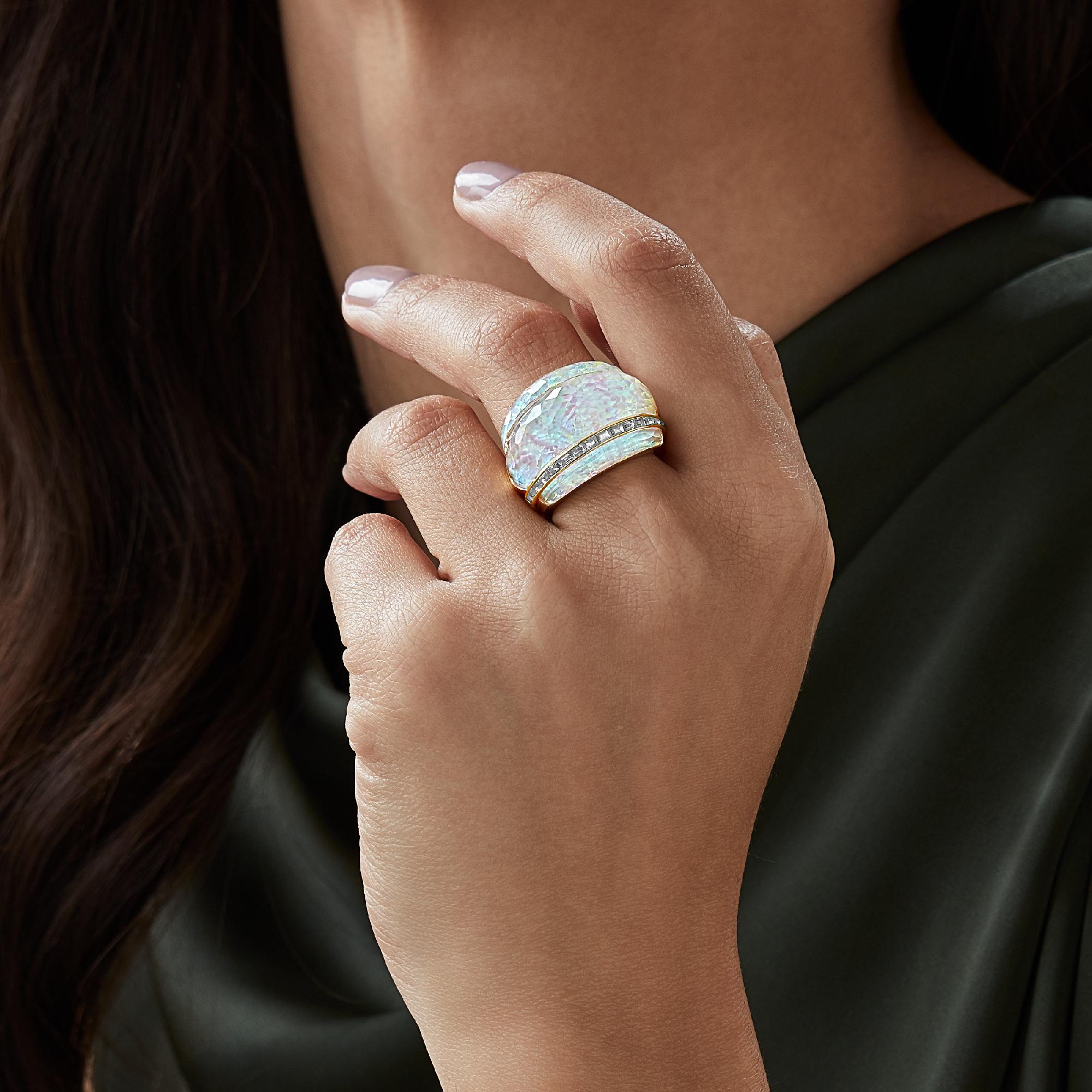 Stephen Webster CH₂ White Opalescent Crystal Haze and Diamonds Cocktail Ring 2