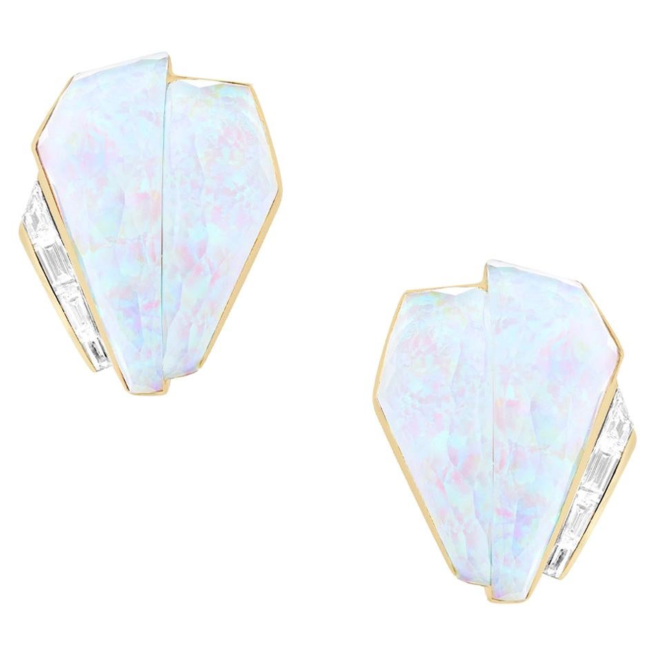Stephen Webster CH₂ White Opalescent Crystal Haze and Diamonds Cuff Earrings