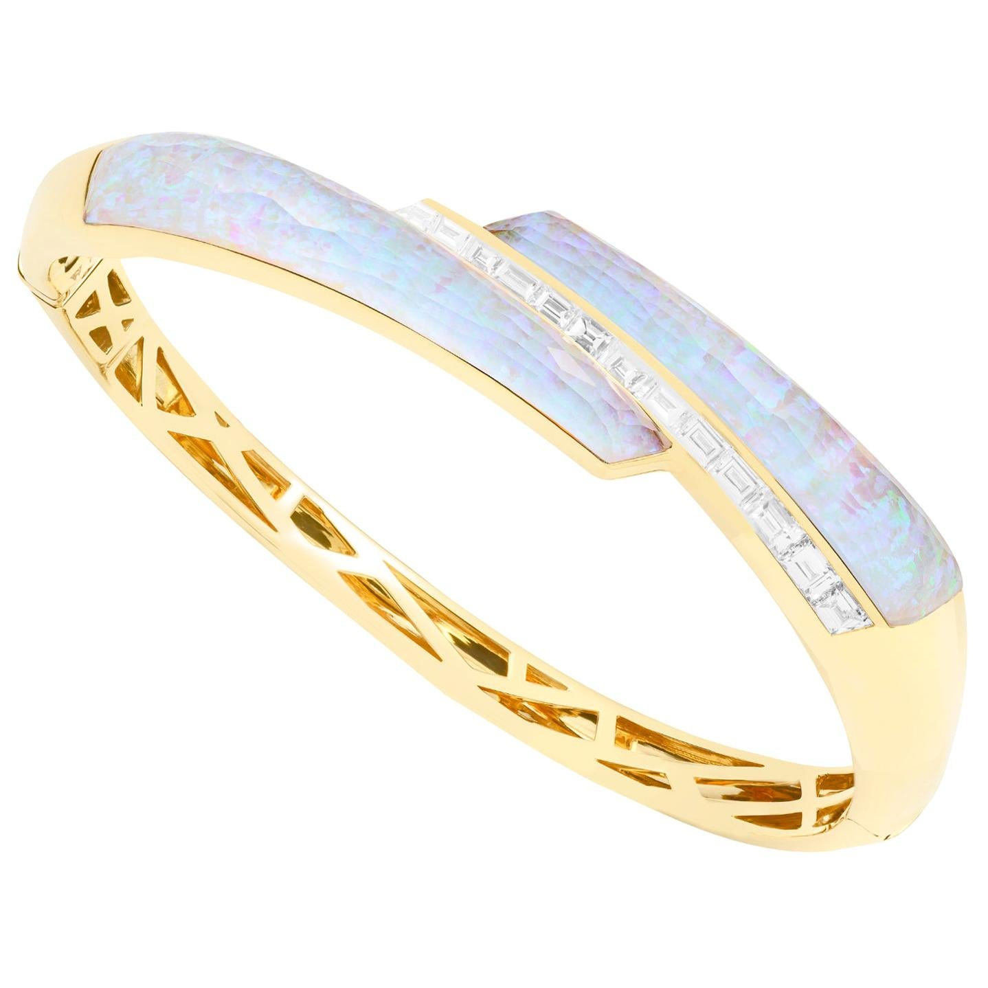 Stephen Webster CH₂ White Opalescent Crystal Haze and Diamonds Shard Bangle
