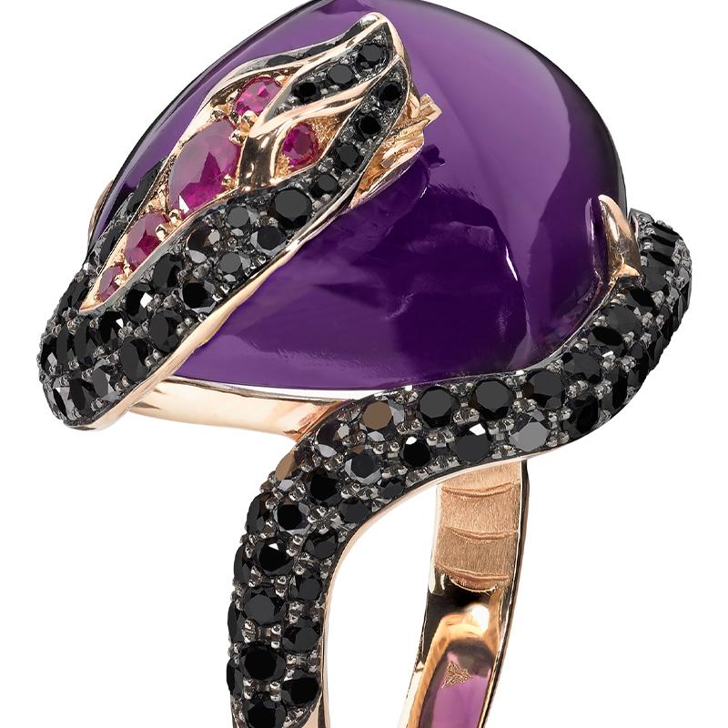 Stephen Webster Couture Voyage Cobra Gedrehter Ring aus 18 Karat Roségold und Amethyst (Zeitgenössisch) im Angebot