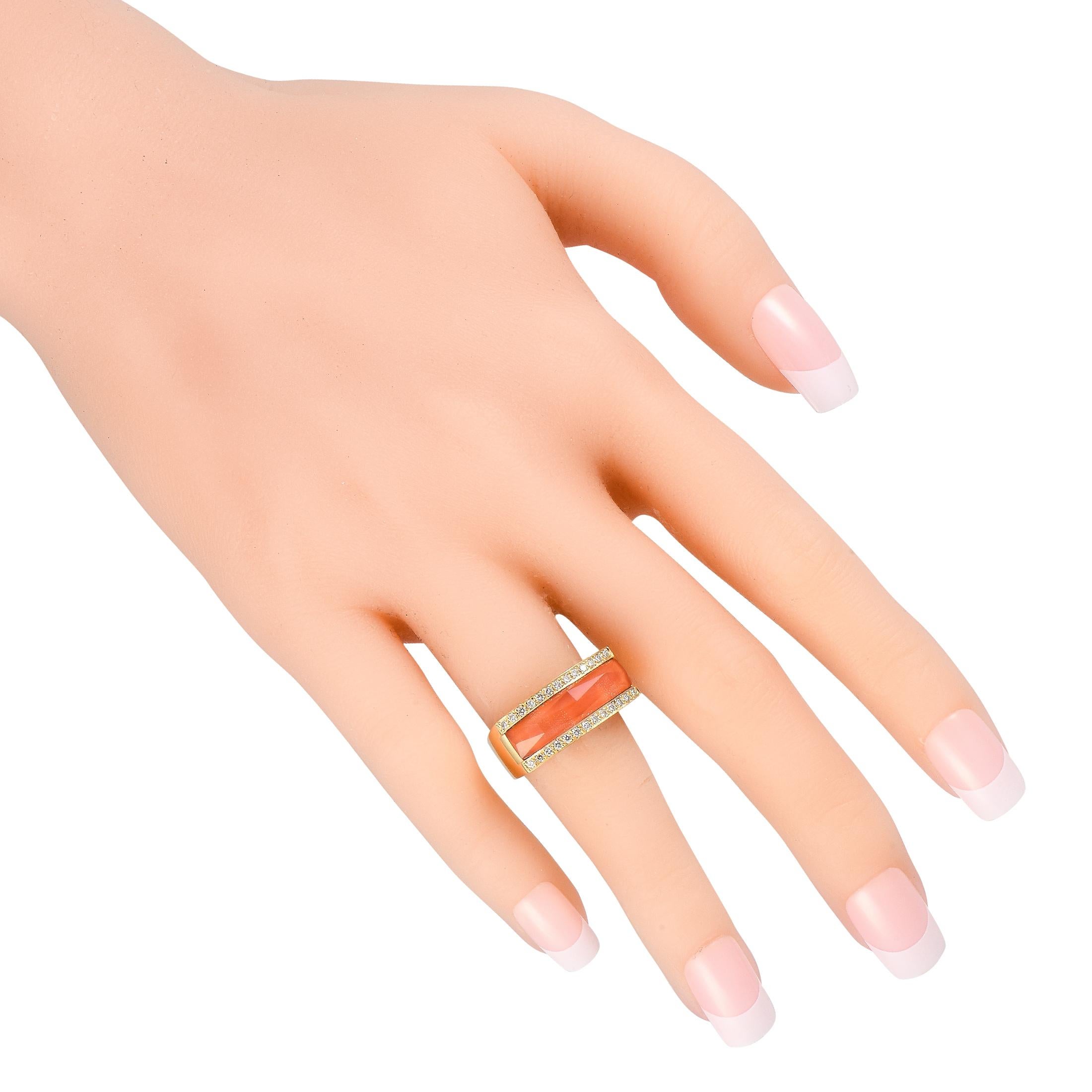 Round Cut Stephen Webster Crystal Haze 18K Yellow Gold 0.25ct Diamond and Coral Ring