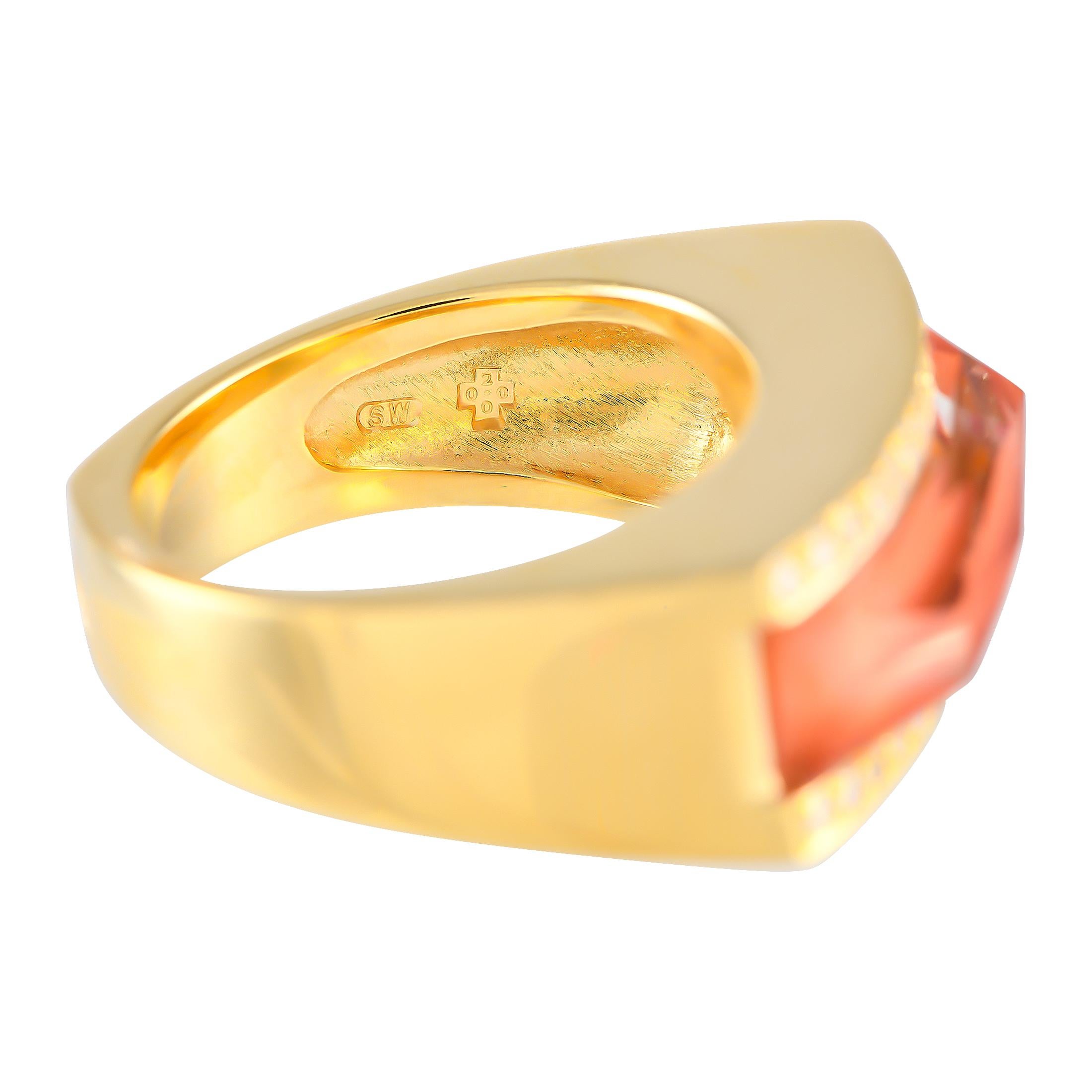 Stephen Webster Crystal Haze 18K Yellow Gold 0.25ct Diamond and Coral Ring In Excellent Condition In Southampton, PA