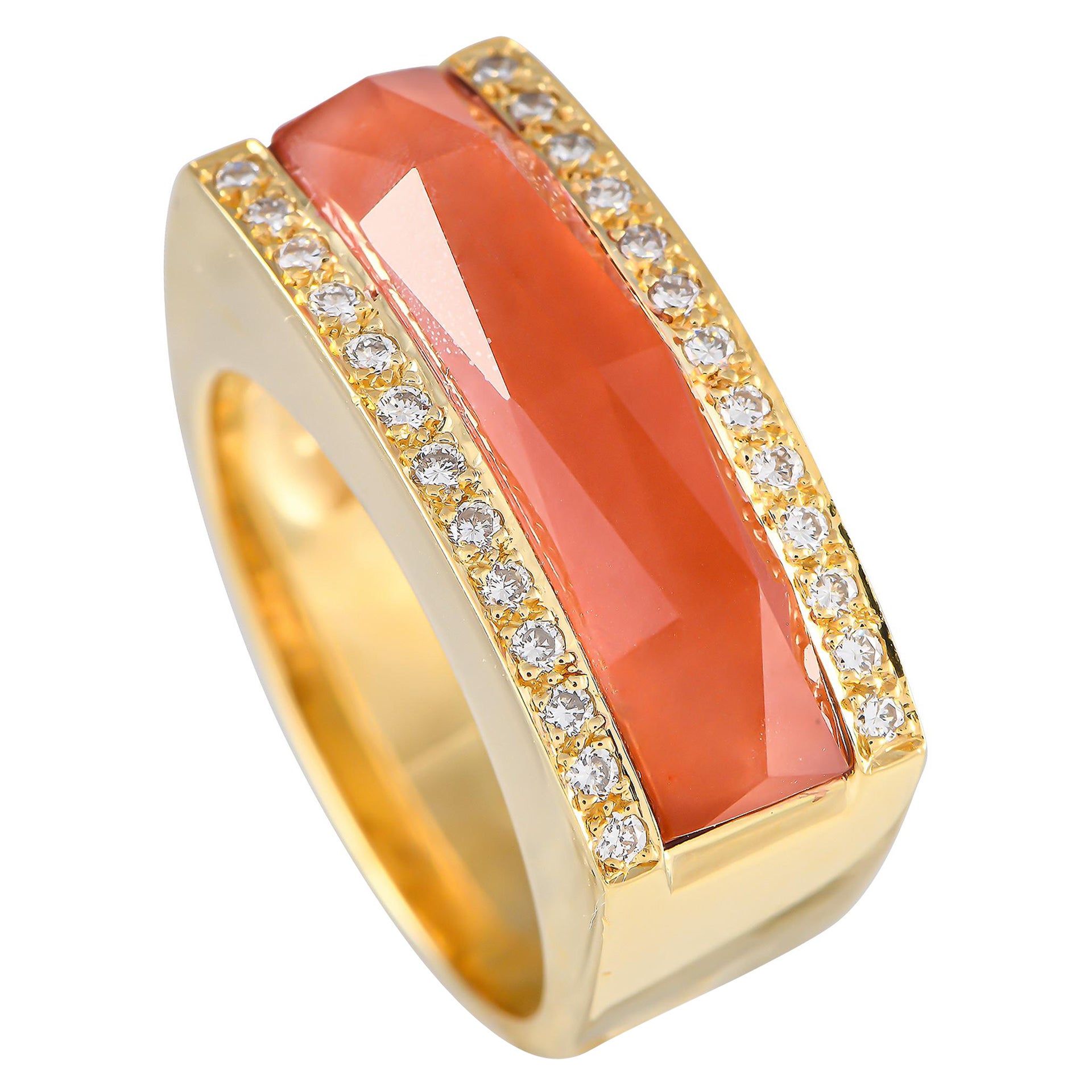 Stephen Webster Crystal Haze 18K Yellow Gold 0.25ct Diamond and Coral Ring