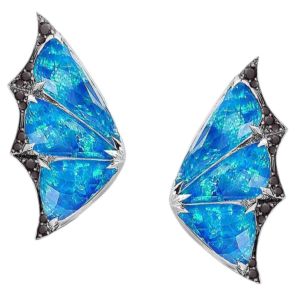Stephen Webster Crystal Haze Butterfly earrings opalescent blue, black diamonds